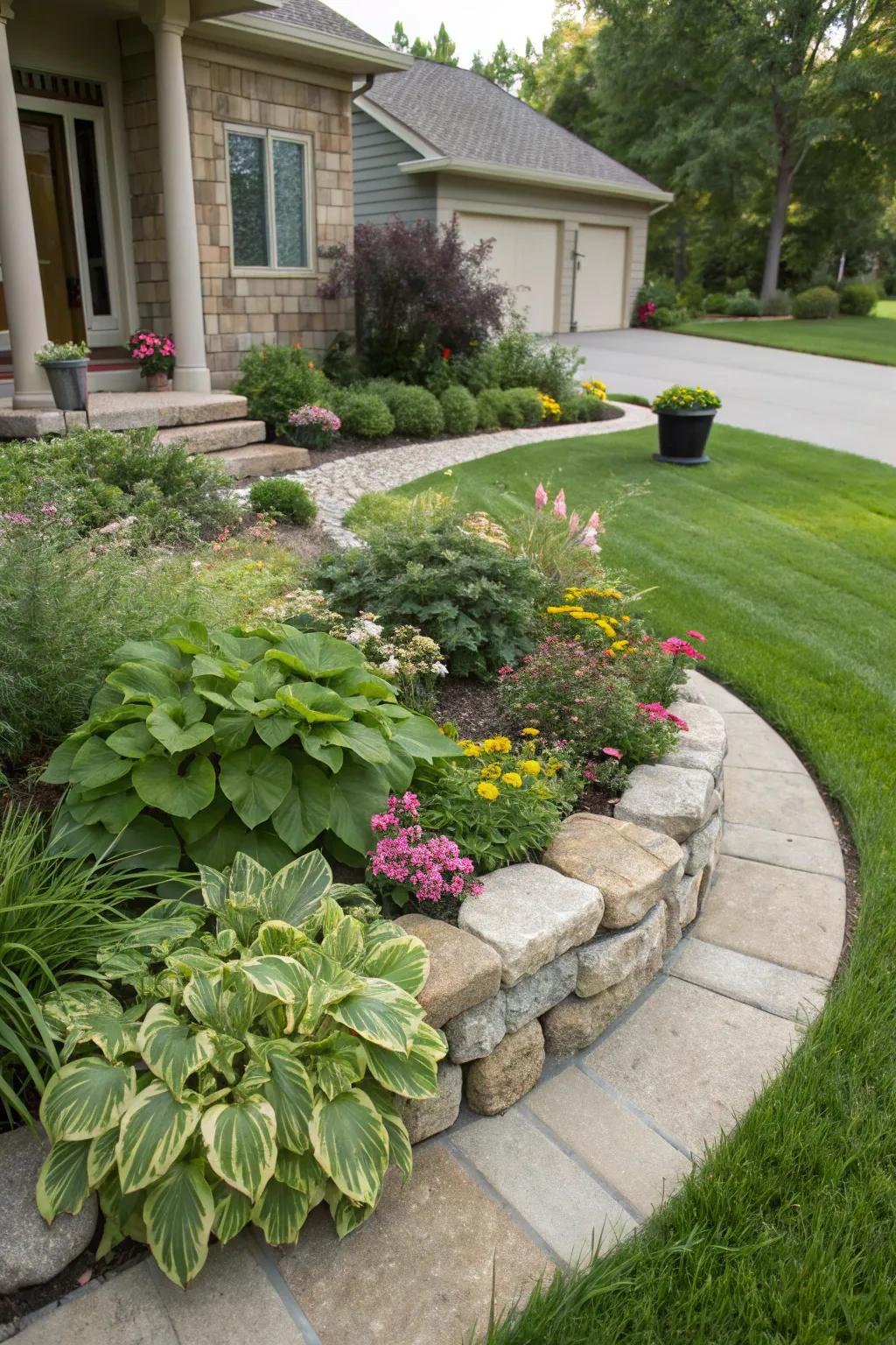 Elegant stone borders delineating a nook garden space.