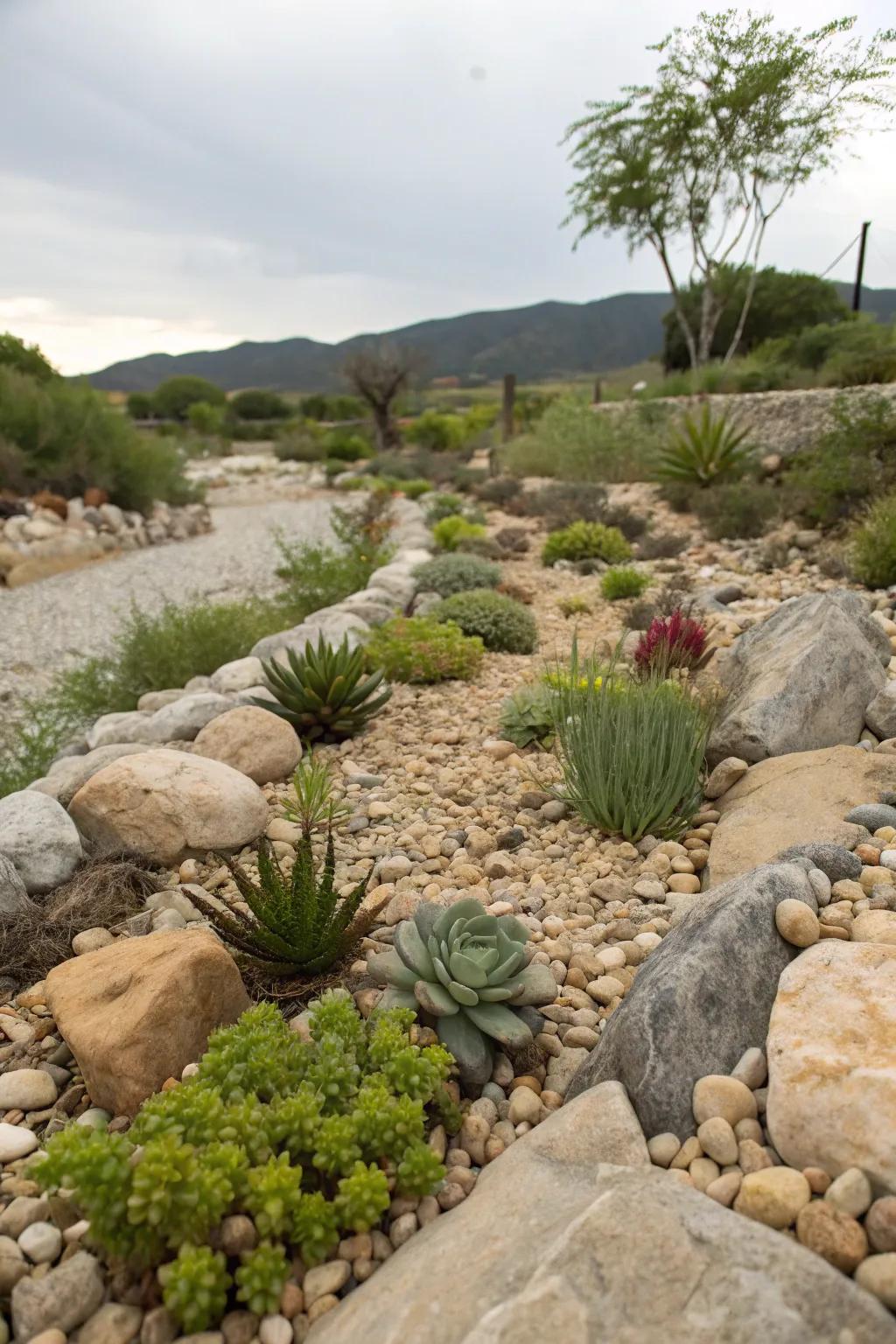 A small-scale garden inside your stream bed adds nuance and allure.