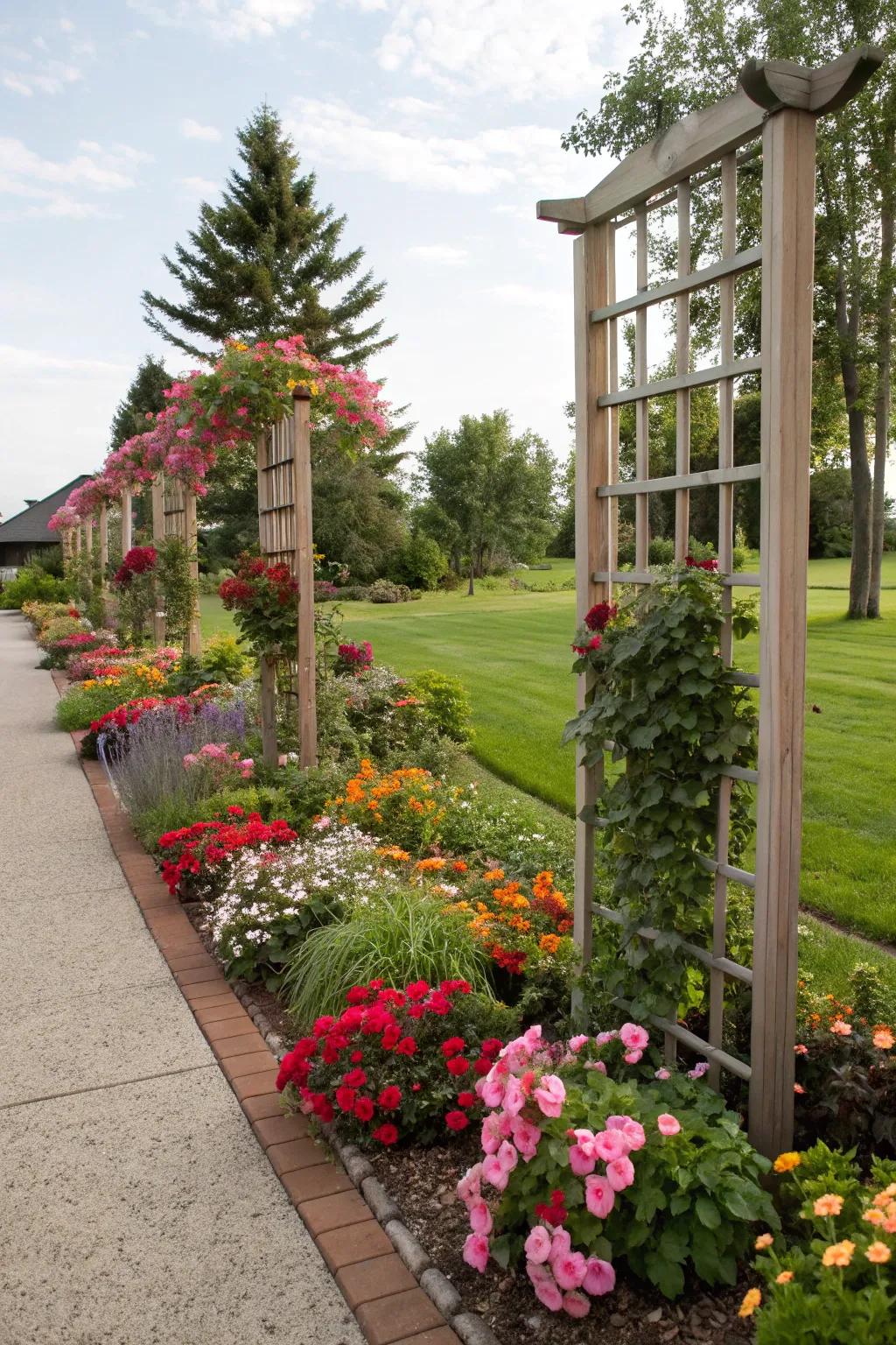 Add vertical charm with frames in your flower beds.