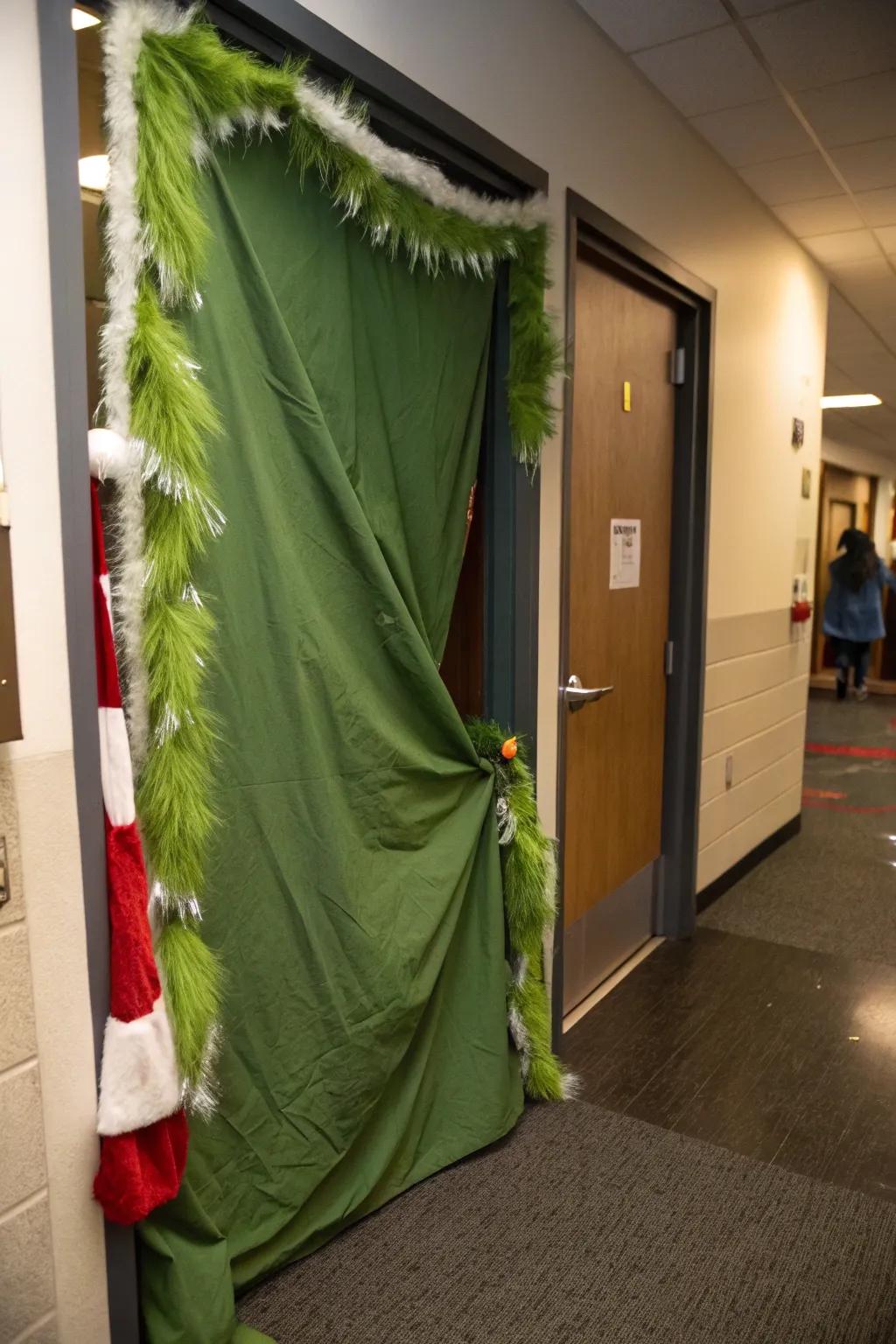 The Grinch's hideaway yields a humorous and celebratory Christmas portal.