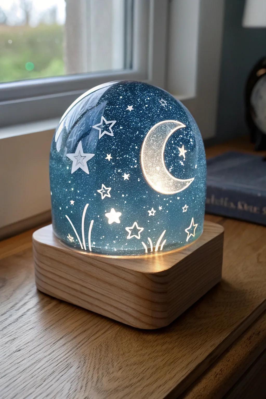 Illuminate your nights with a touch of the cosmos. This handcrafted illuminated glass art brings the starry sky indoors with minimalist elegance.