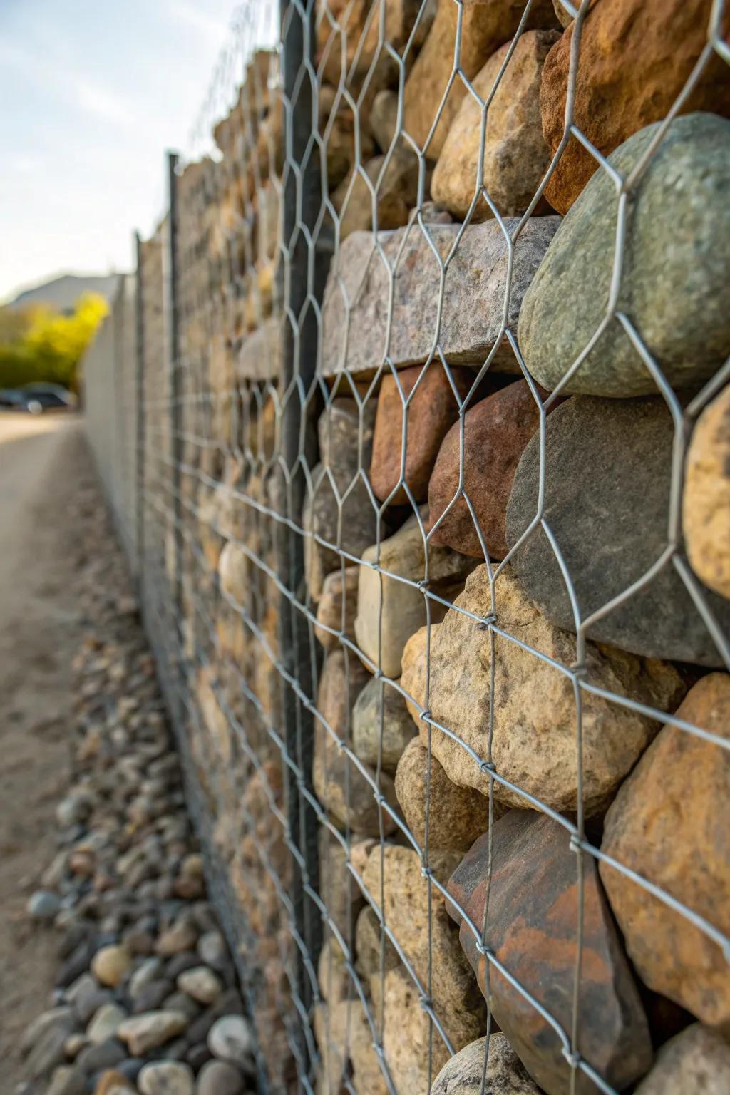 Customize your gabion fence with creative rock fillings.