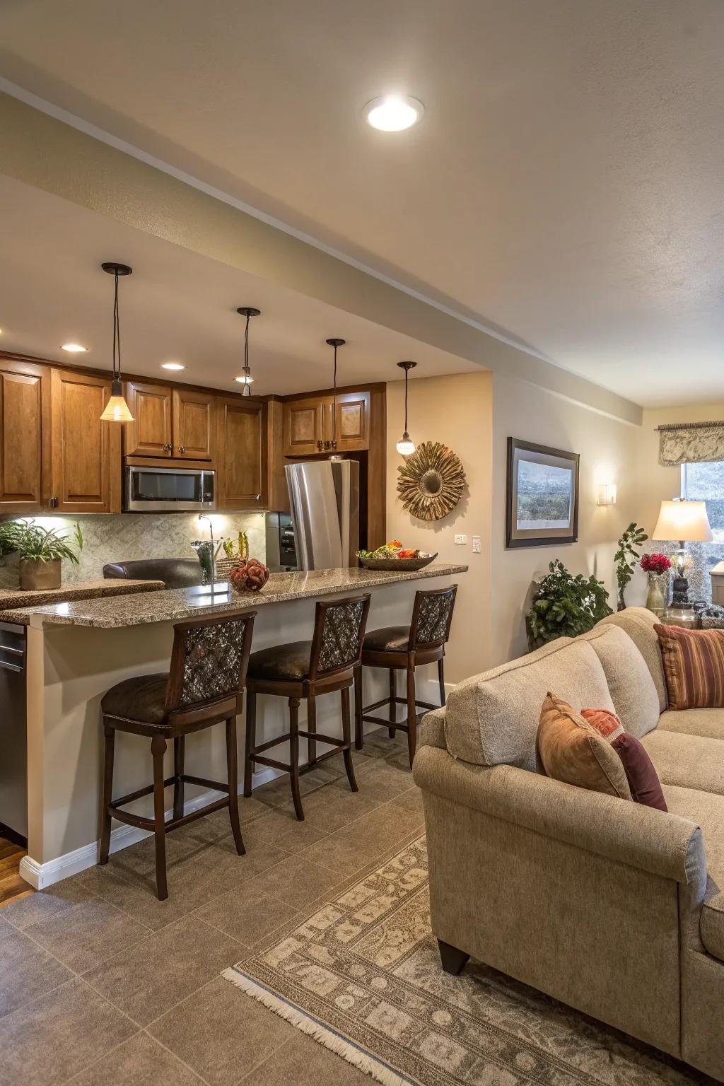 Varied seating options accommodate different moods and events.