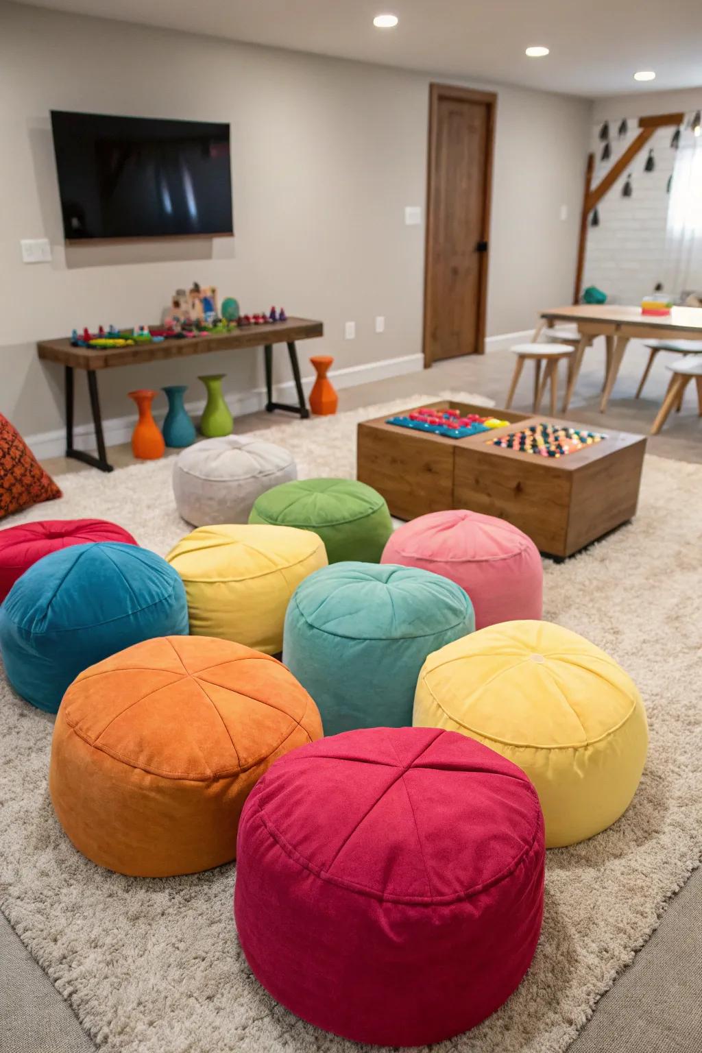 Lively poufs introduce energy and additional seating to your gaming area.