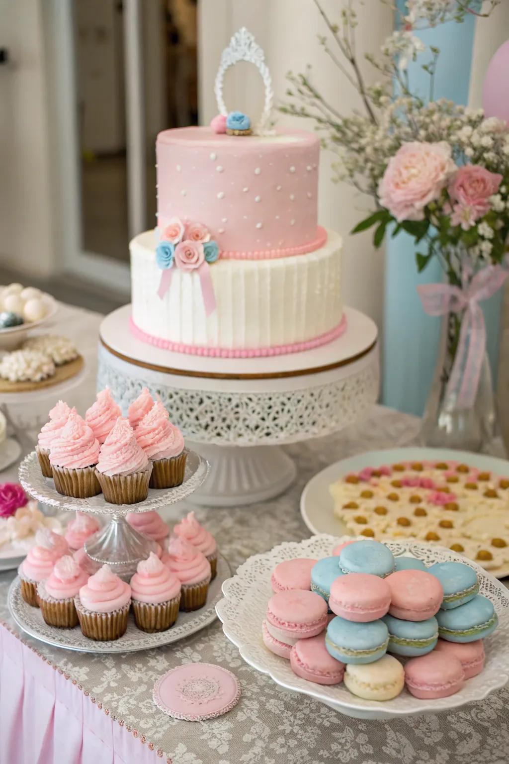 A beautifully adorned cake creates a delicious, memorable focus for the party.