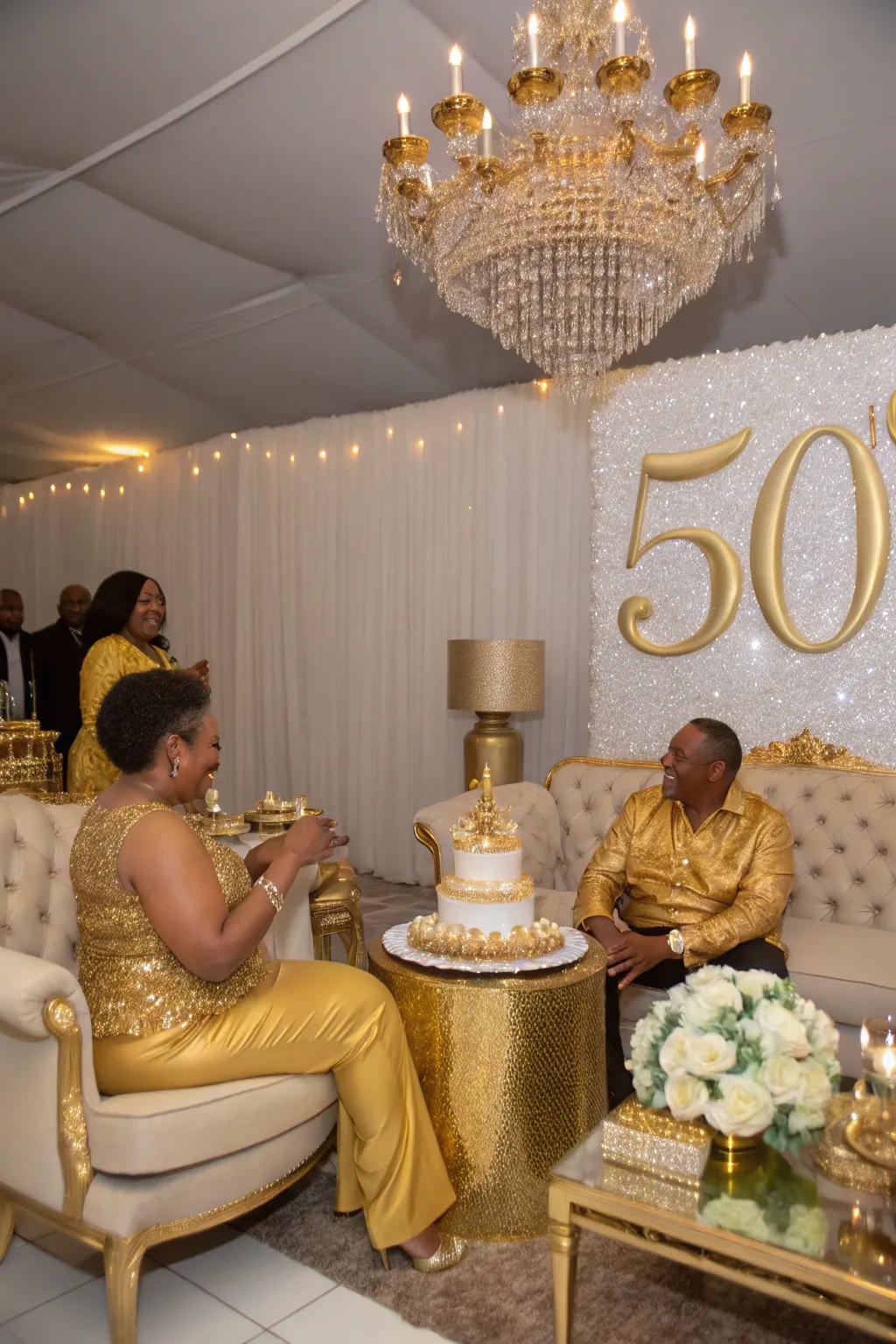 Guests dressed in gold add a coordinated and celebratory feel to the event.