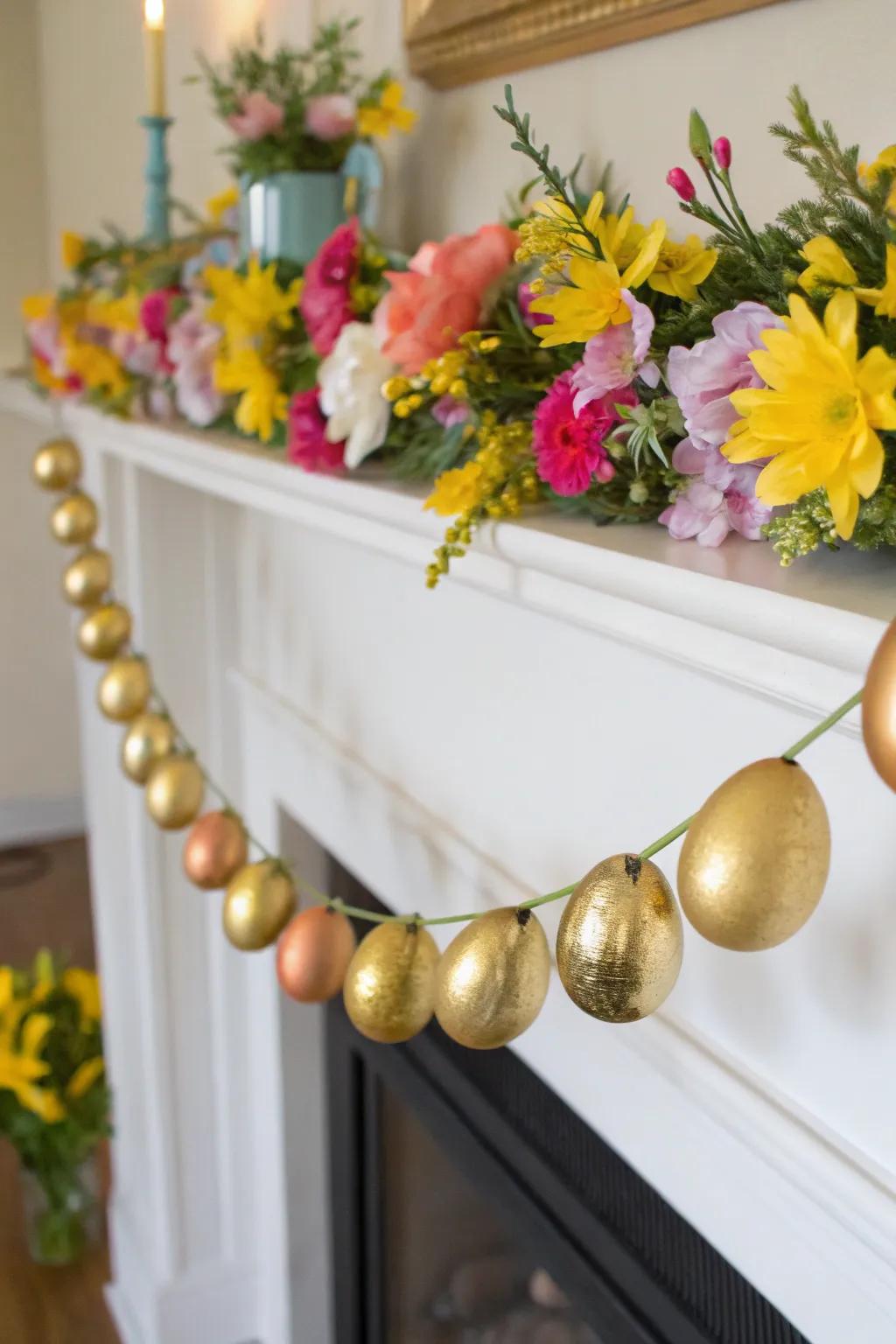 Gilded egg festoon introduces a festive element to any space.
