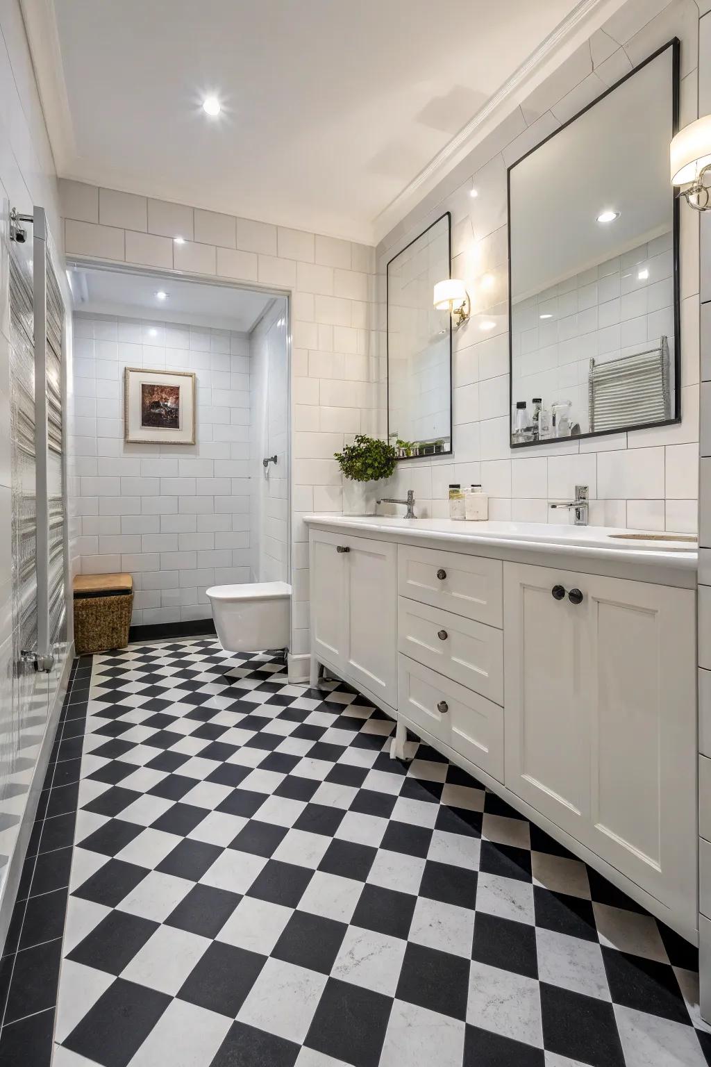 Bold floor stones make a striking statement in this gothic washroom.