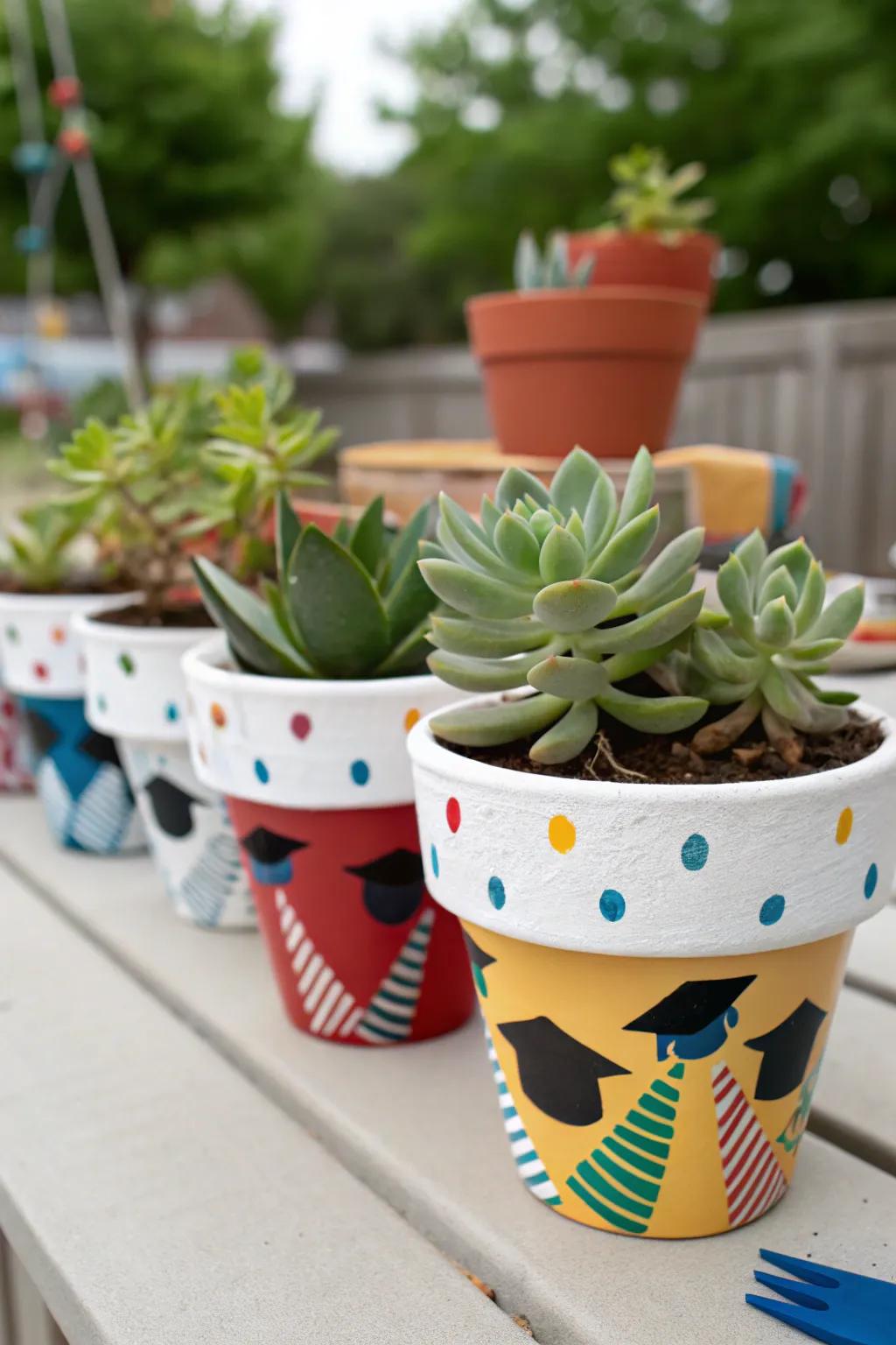 Delightful potted rosettes as charming gifts for guests to take home.