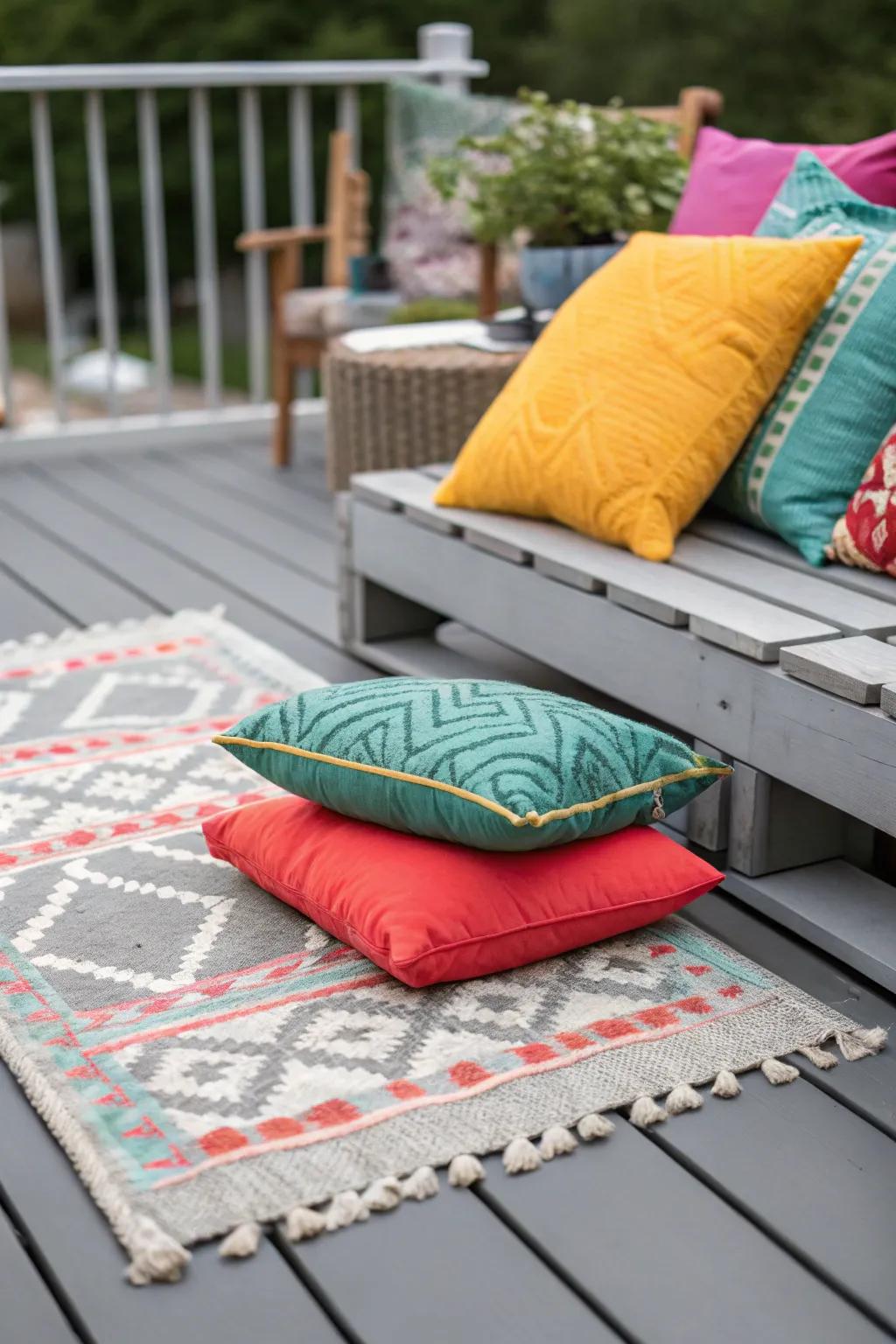 Contrasting aspects enriching the charm of a grey patio.