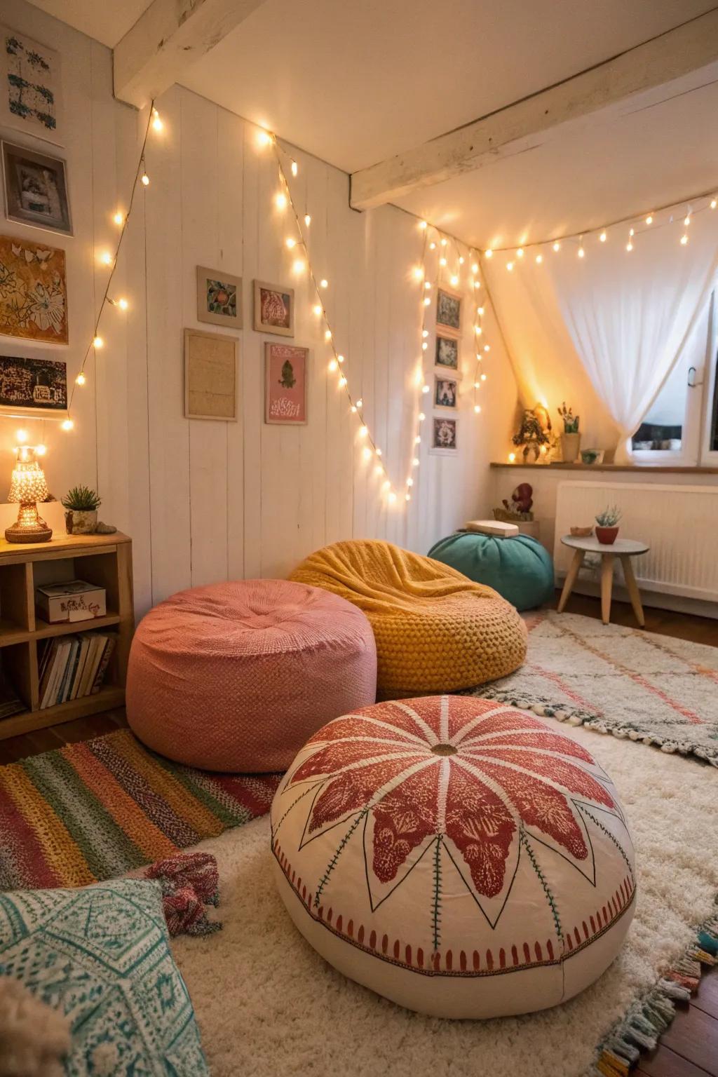 Nostalgic ground seating fashions a laid-back and welcoming atmosphere.