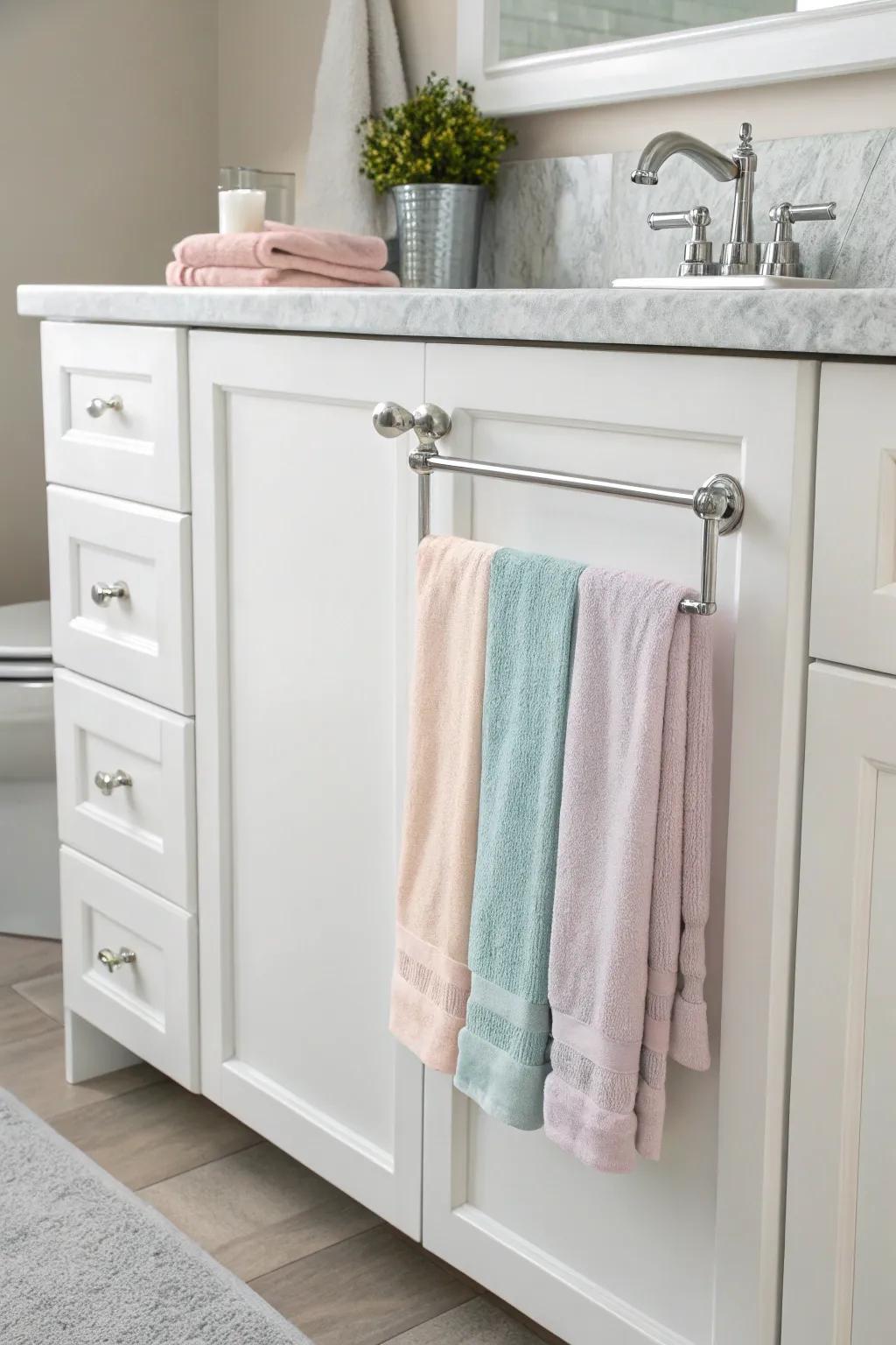 Maximize space with over-the-cabinet door towel holders.