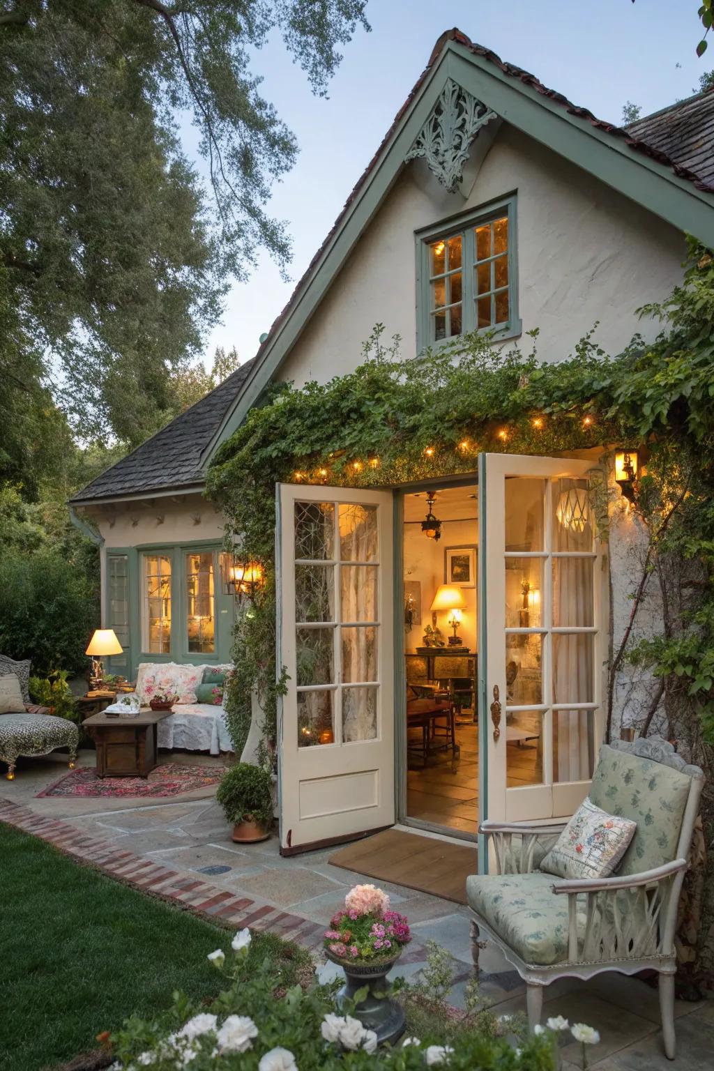 A charming guest house with a cozy cottage aesthetic.