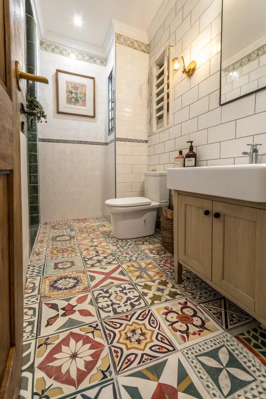Shape tiles add a contemporary touch to your small washroom's flooring.