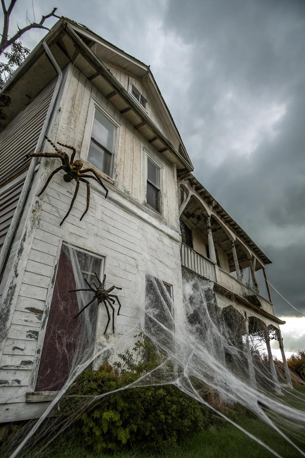 Enormous arachnids fashioning a creepy crawling effect on the dwelling.