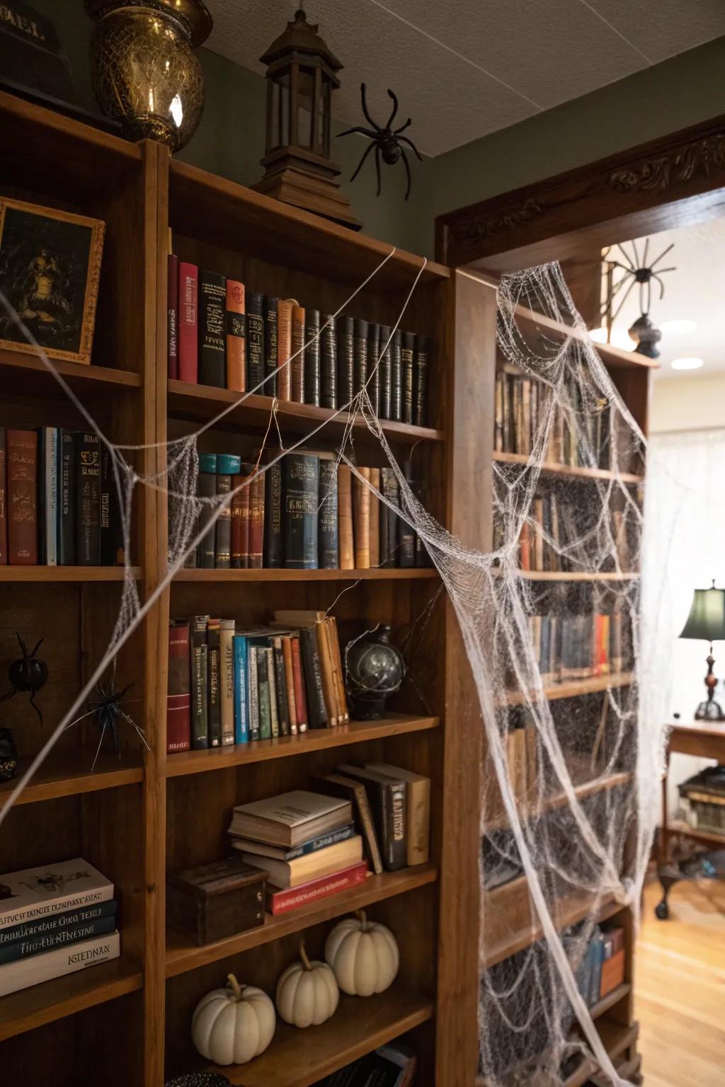 Arachnid webs contribute an eerie ambiance.