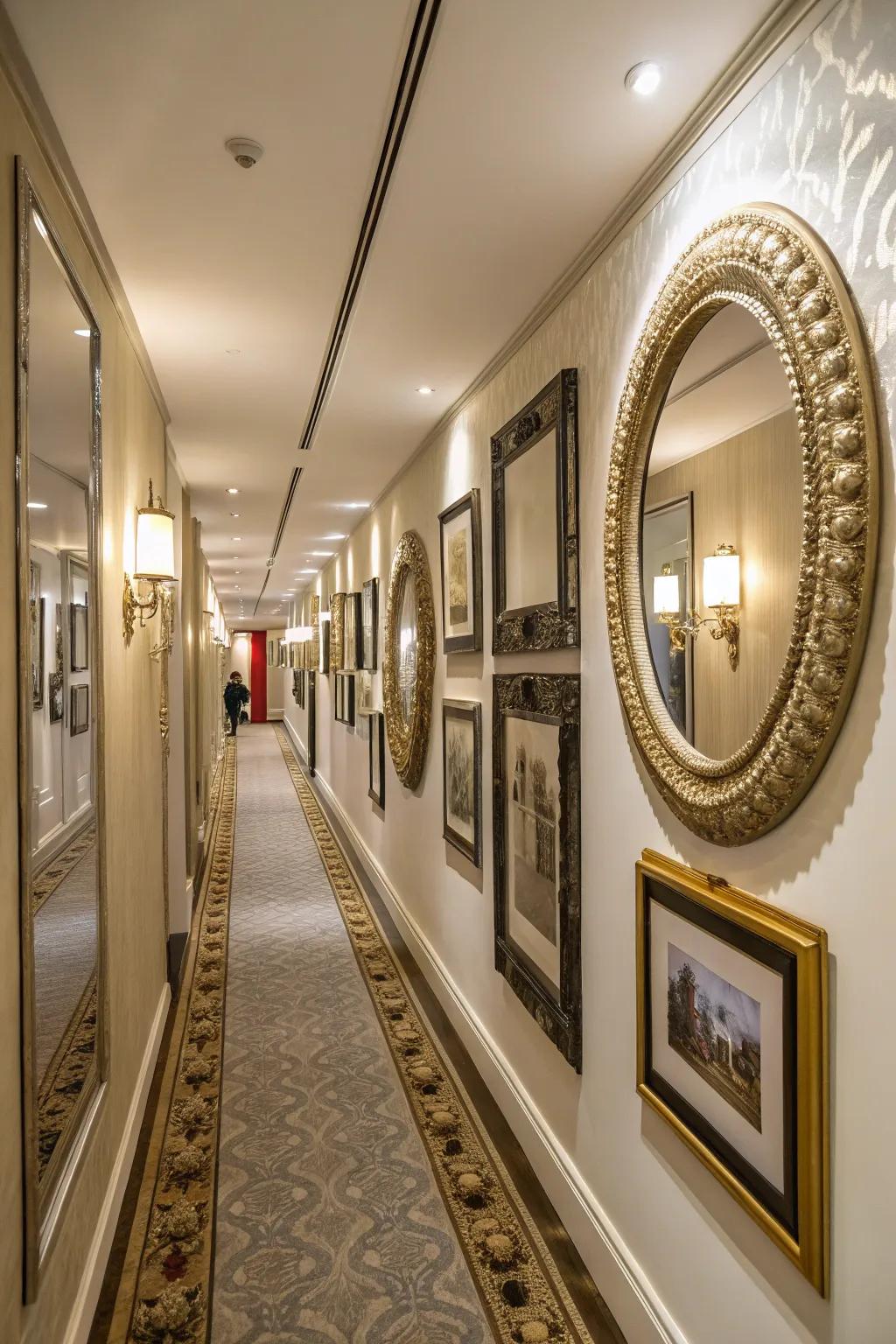 Mirrors contribute brightness and dimensionality, doubling as artistic elements.