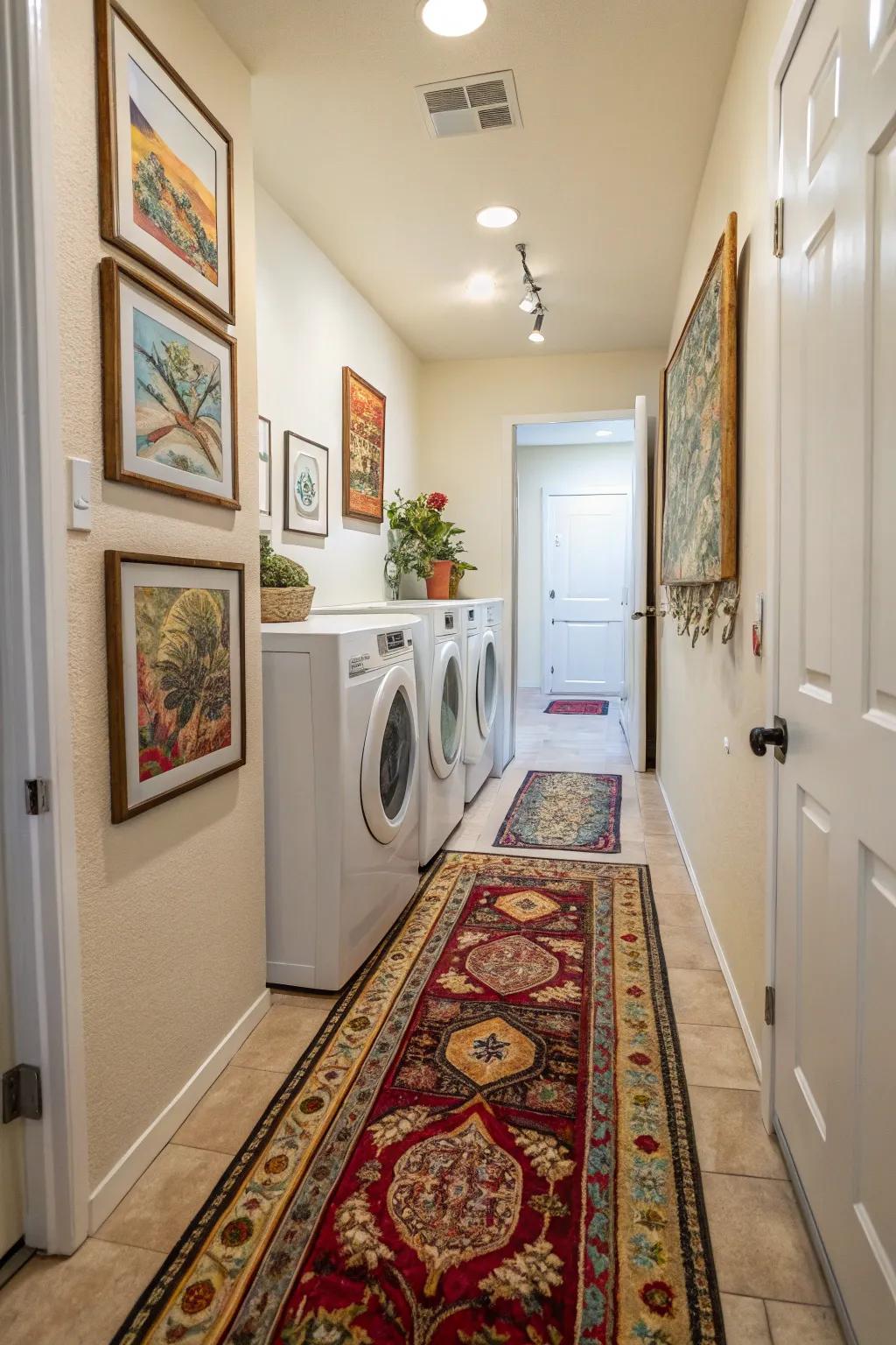 Ornamental touches give life and character to a hallway laundry space.