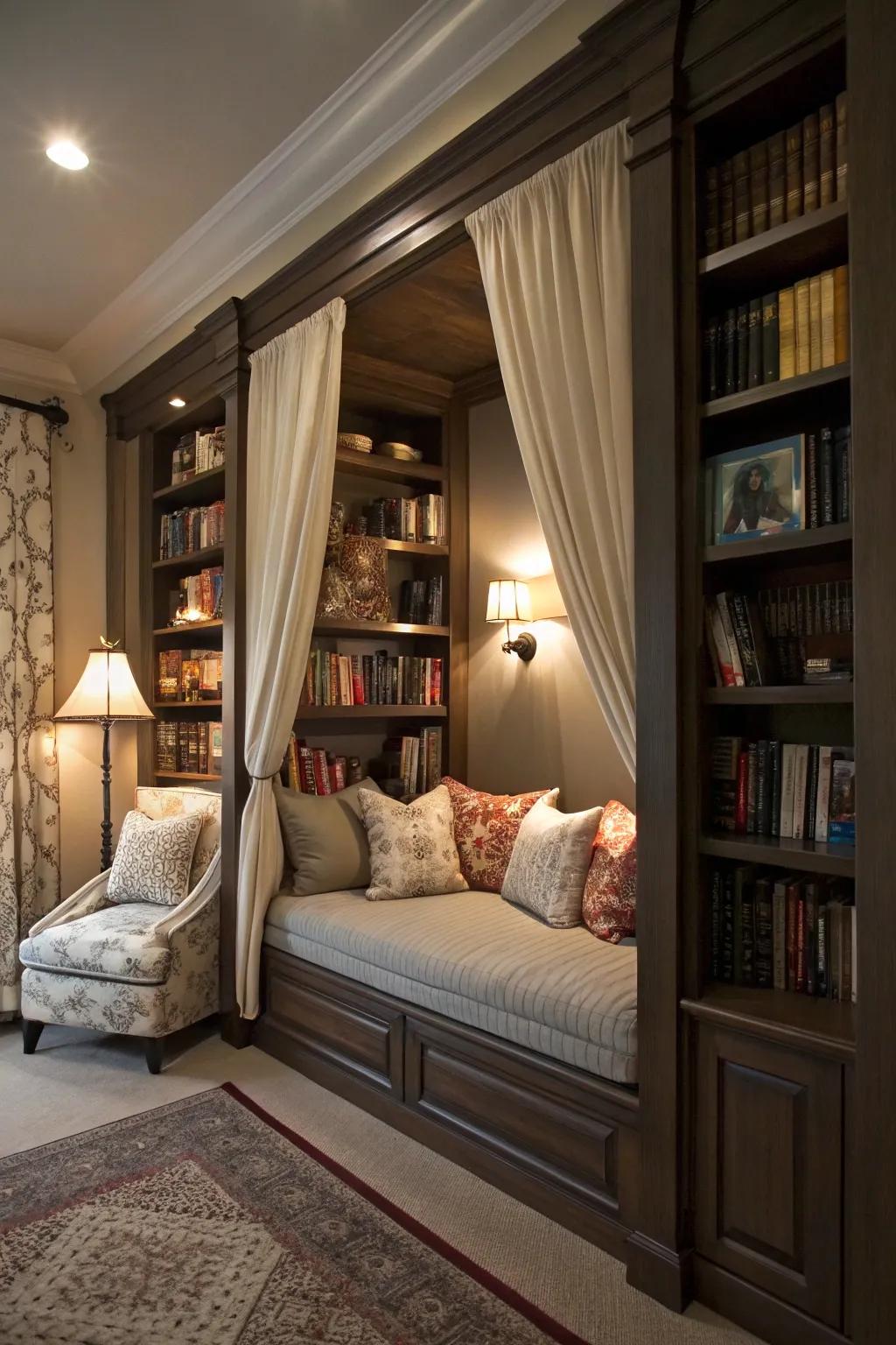 Comfortable reading area that doubles as a bed