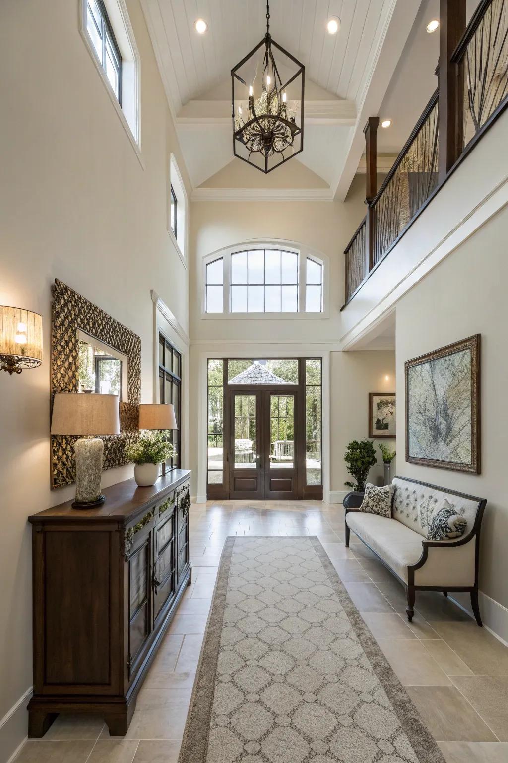 Functional furniture adds style without cluttering the entryway.