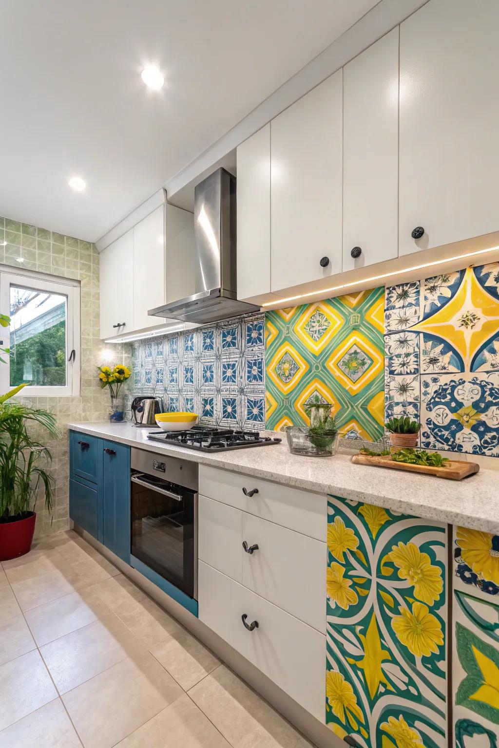 Bold colors create a striking backsplash that makes a statement.