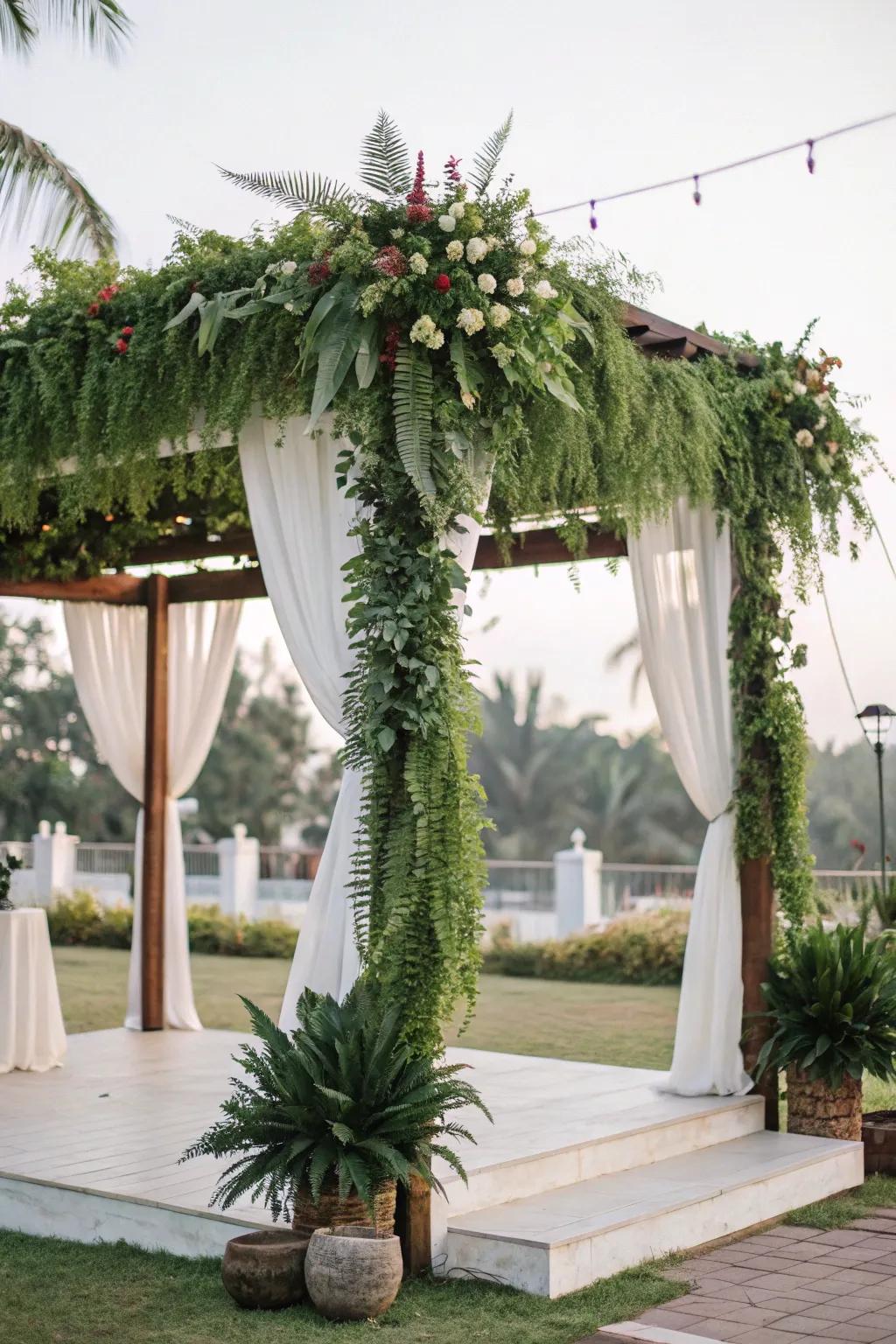 Environmentally mindful greenery introducing a revitalizing element to the mandap.