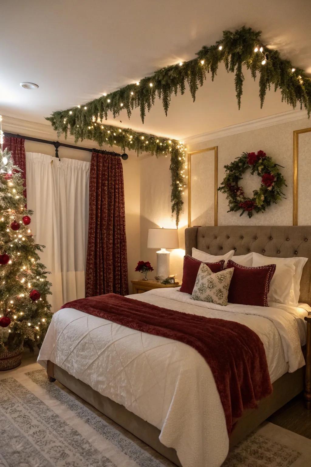 A cozy bedroom retreat with holiday touches.