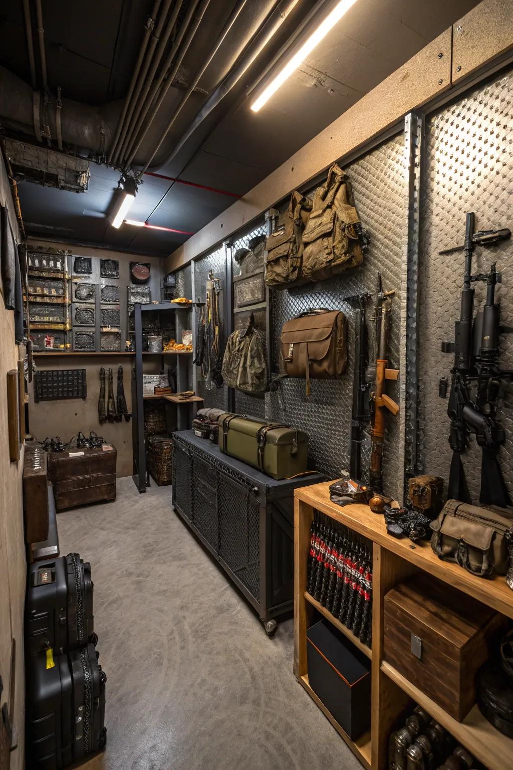 Industrial decor gives your armory a robust appeal.