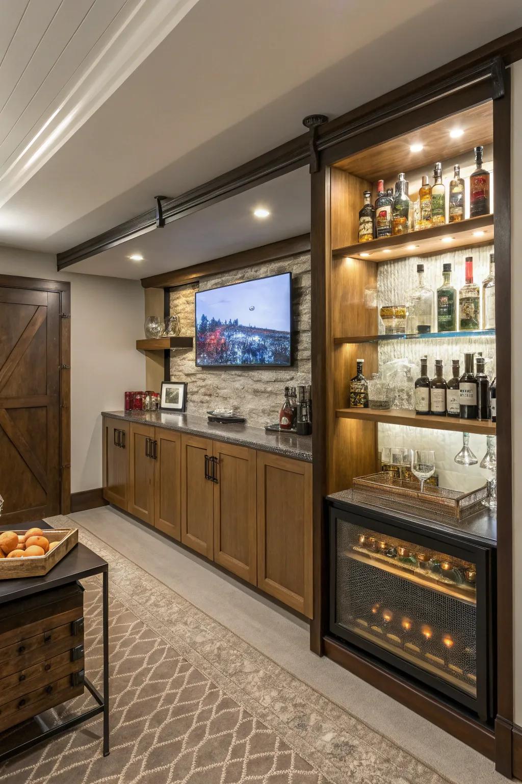 A hidden TV adds a surprise to your bar.