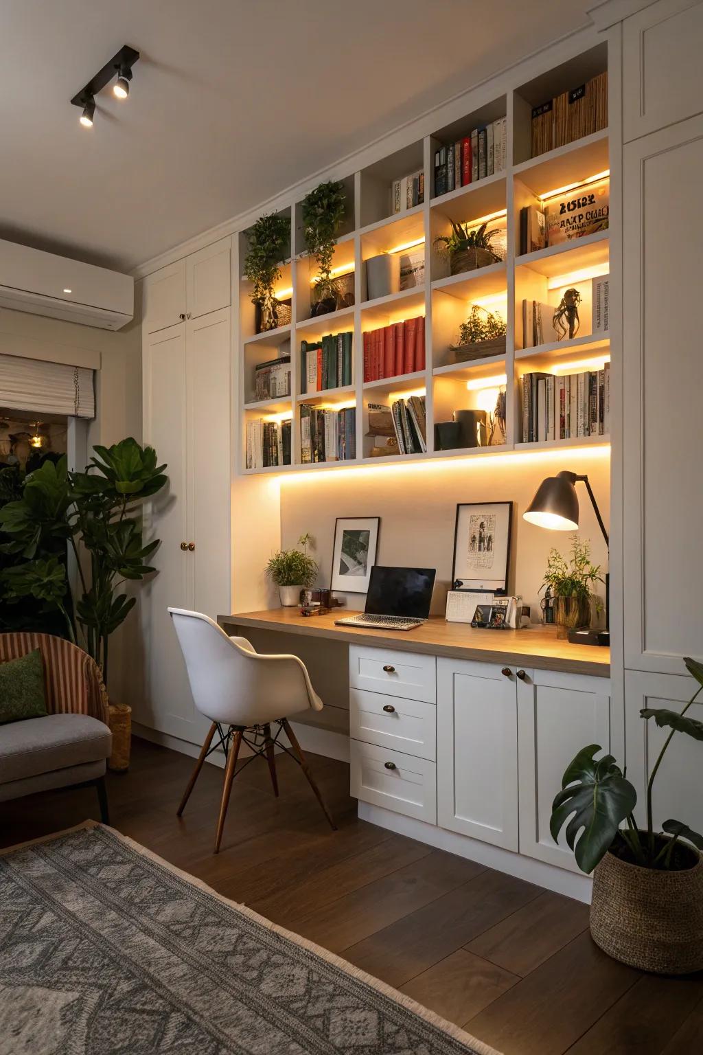 Illumination-enhanced shelves brighten and showcase.