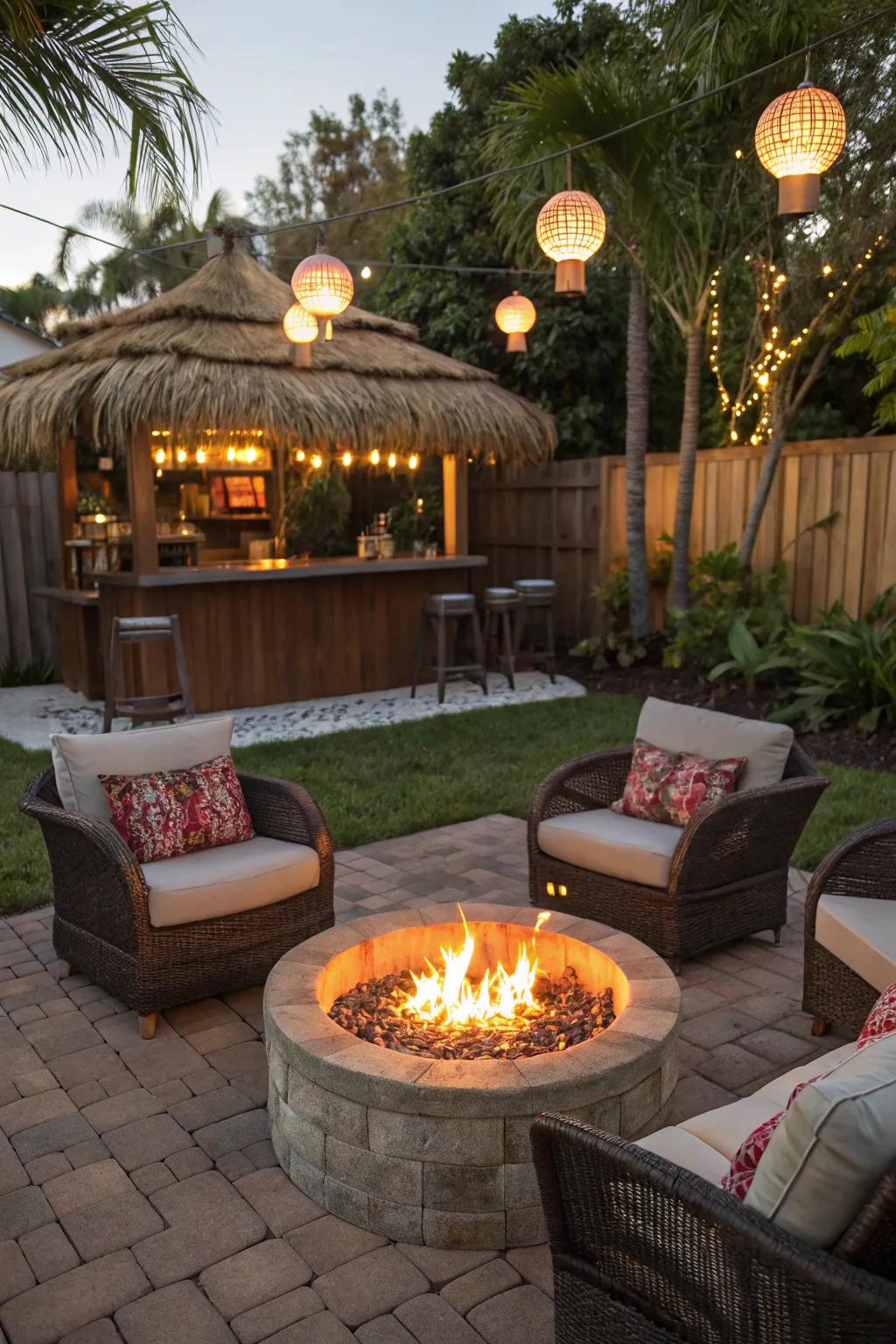 A fire pit improves warmth and atmosphere.