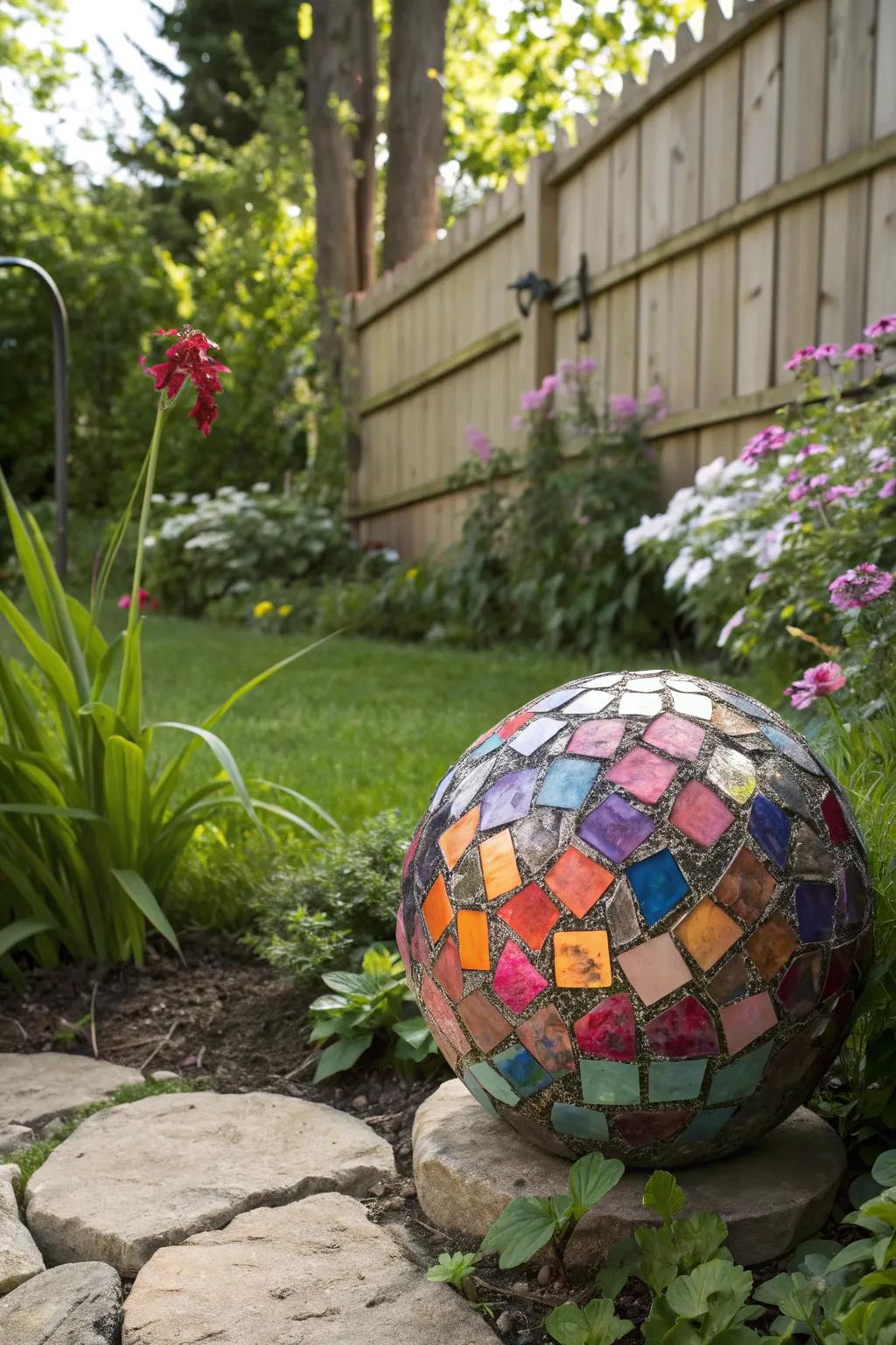Create a dazzling gazing ball from a bowling ball.