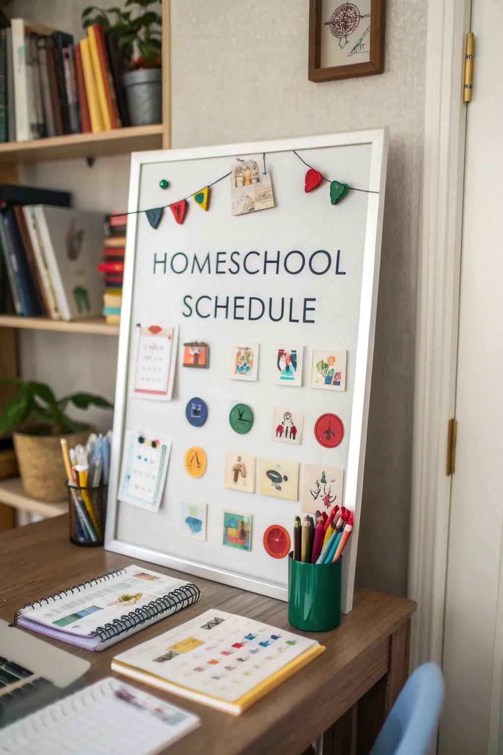 Magnetic boards help keep schedules and important notes easy to see.