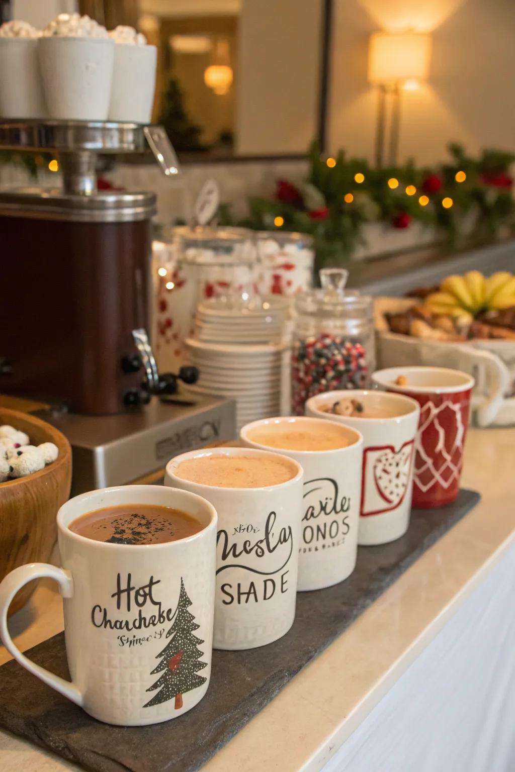 Personalized mugs add a special touch to your hot chocolate experience.