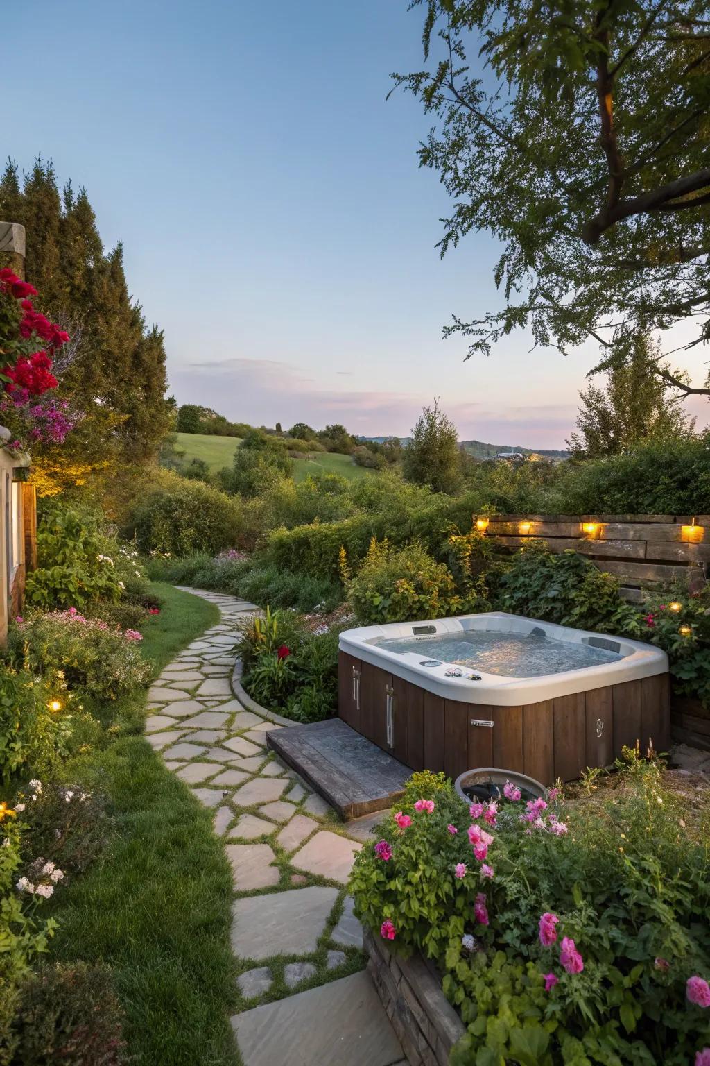 Immerse your hot tub in the natural beauty of your garden.