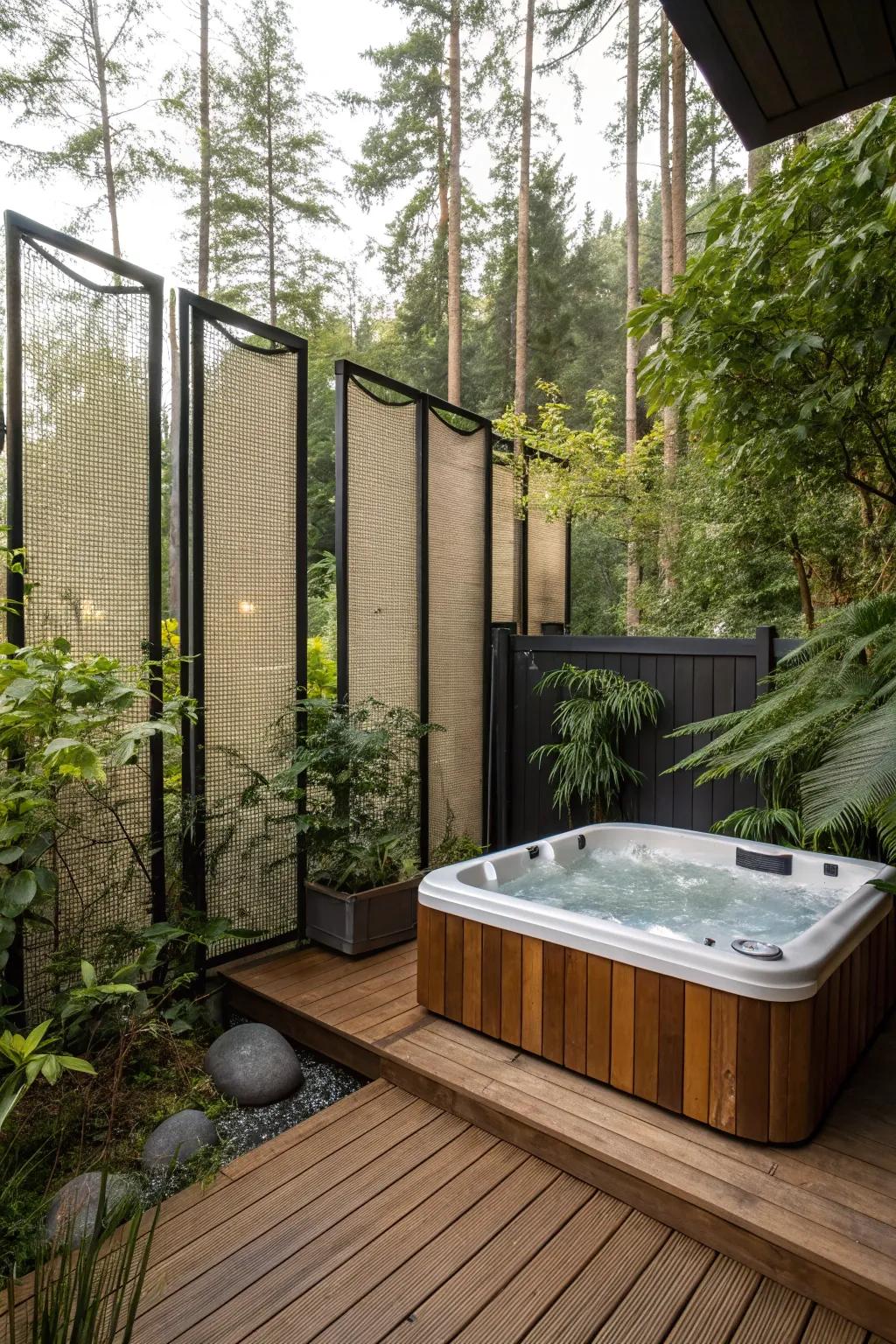 Fashion a personal oasis with privacy features around your spa.