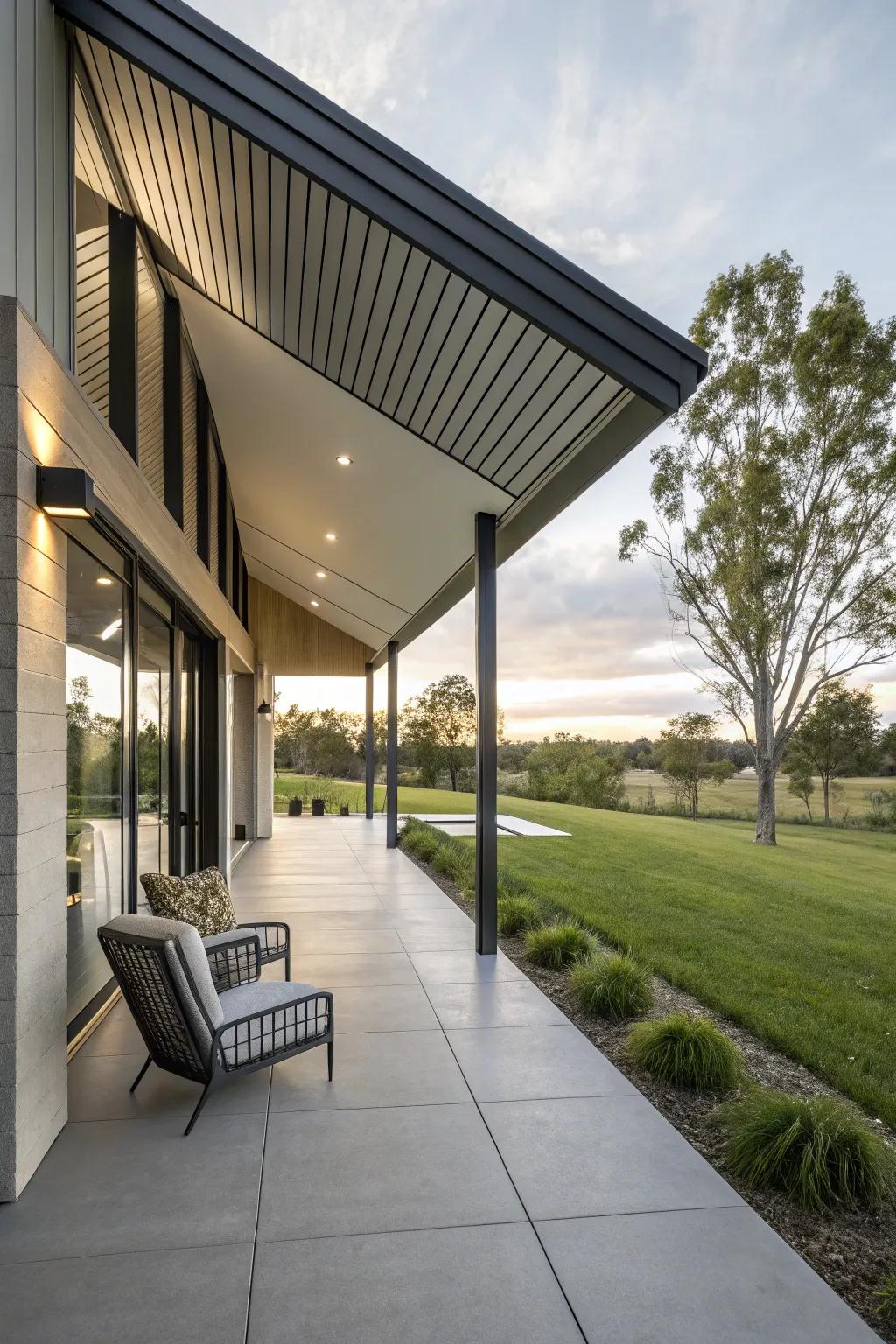 A unique roof design infuses character into this modern porch.