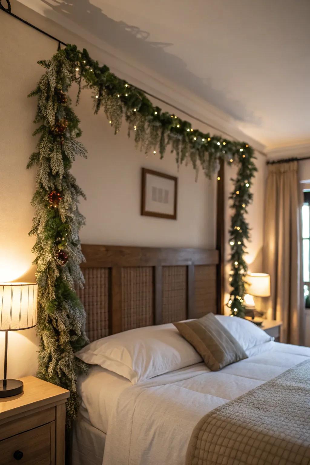 A snug slumber chamber bedhead adorned with shimmer strands.