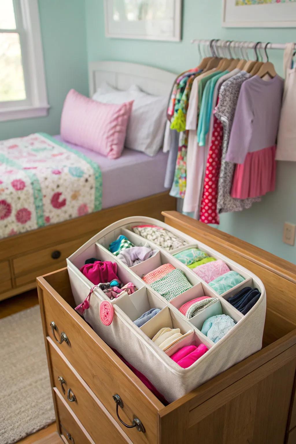 A footwear holder serves as a practical outfit organizer.