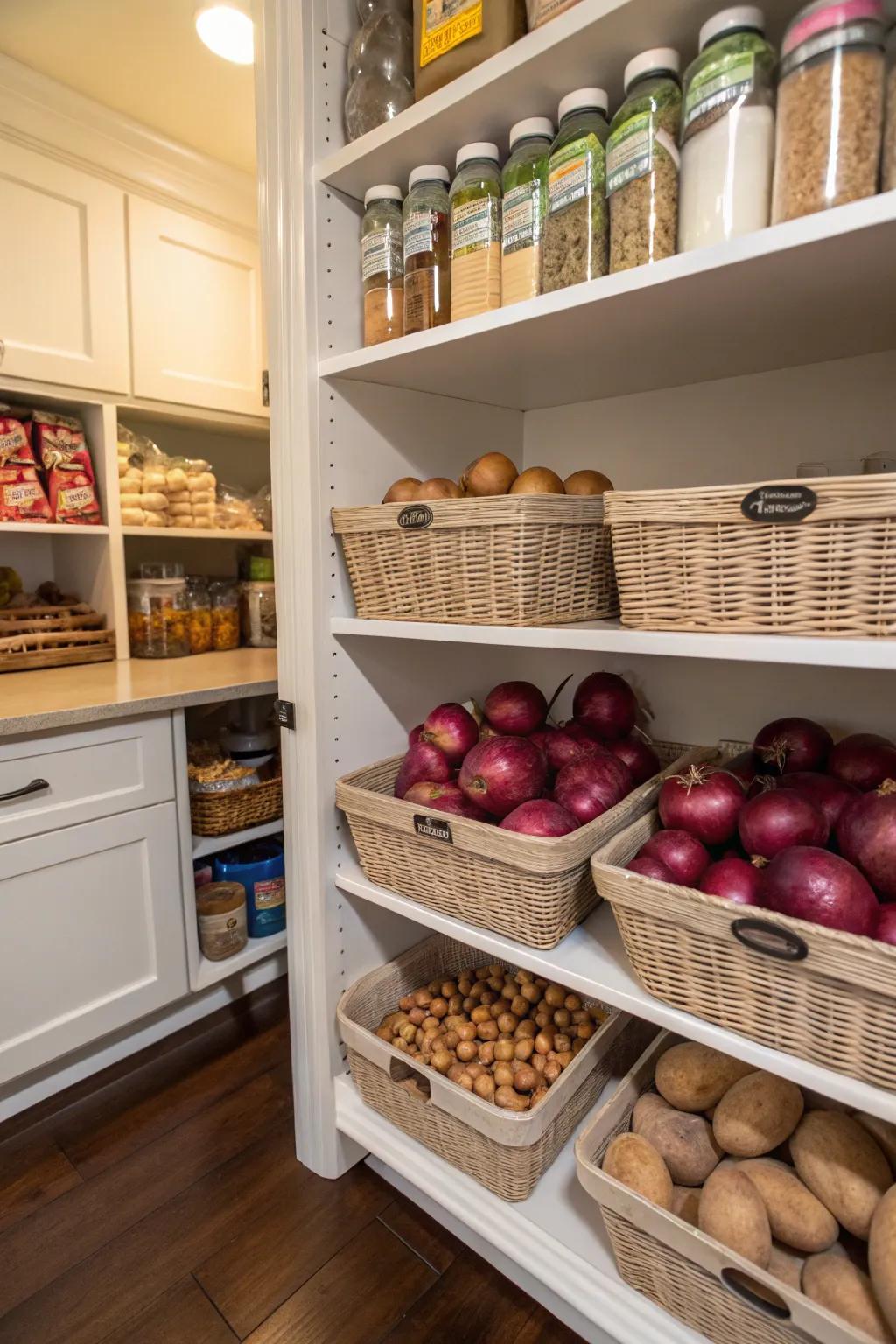 A designated pantry area keeps your produce in good condition and neatly arranged.