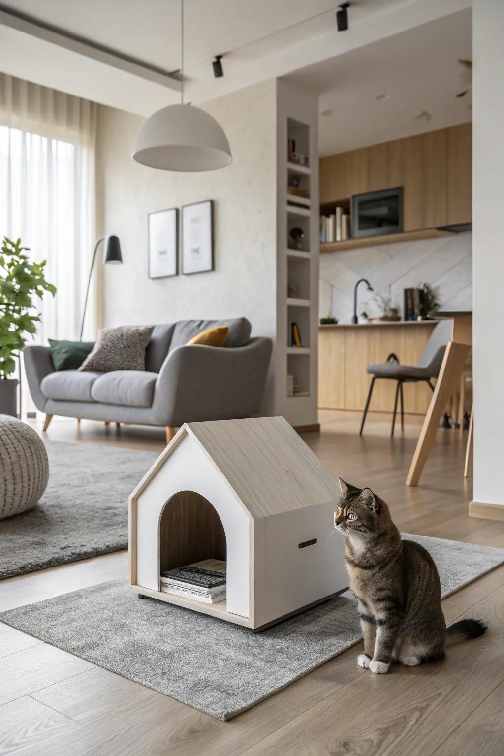 A sleek, minimalist cat dwelling that complements contemporary interior design.