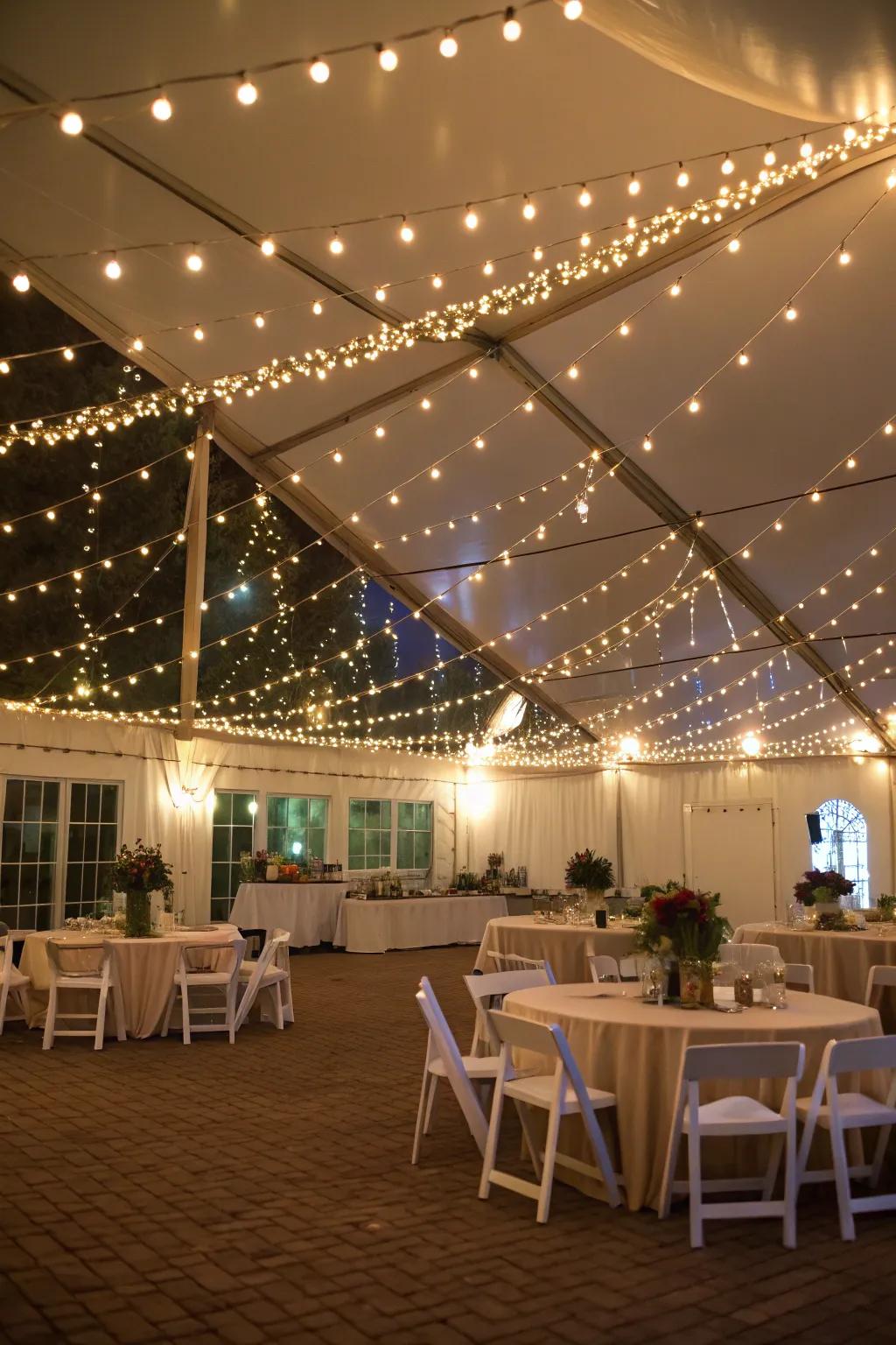 Design a festive atmosphere using creatively hung fairy lights.