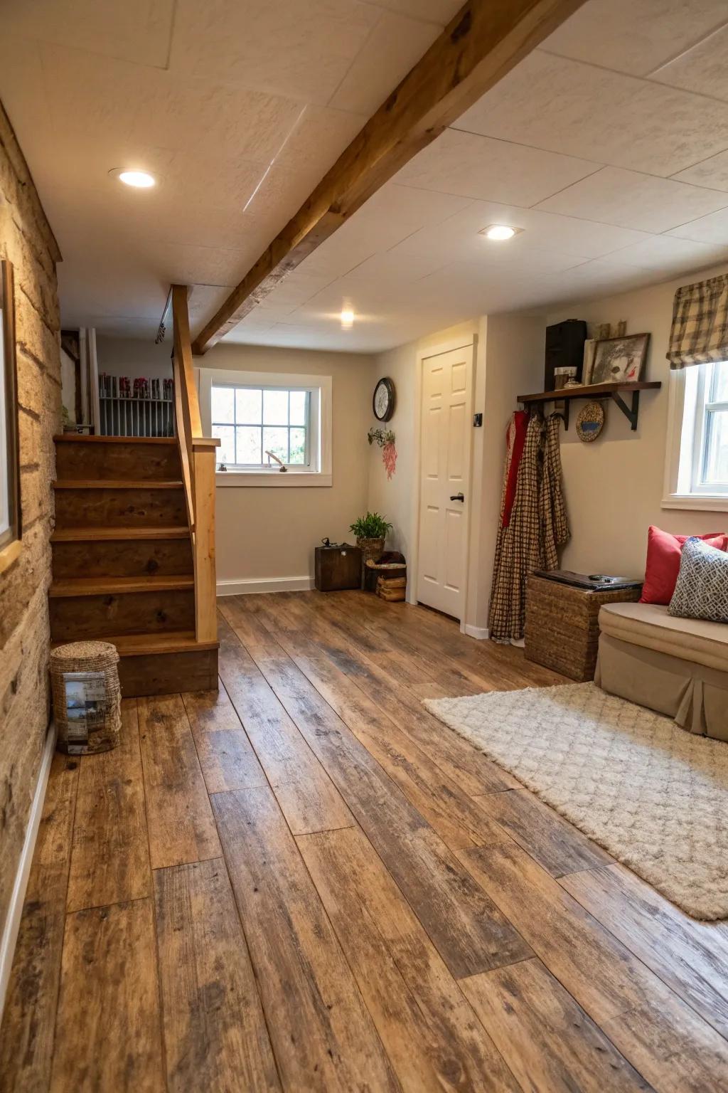 Plywood planks offer a rustic and budget-friendly option.
