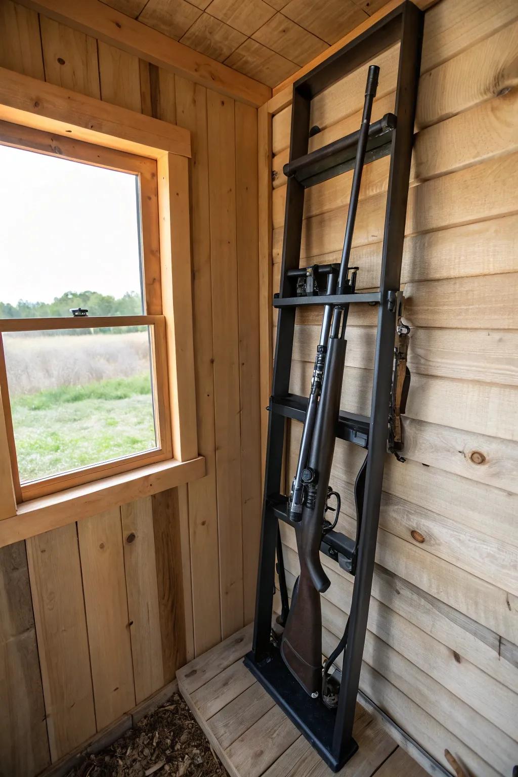 Vertical rifle racks provide secure and ready access to your firearm.