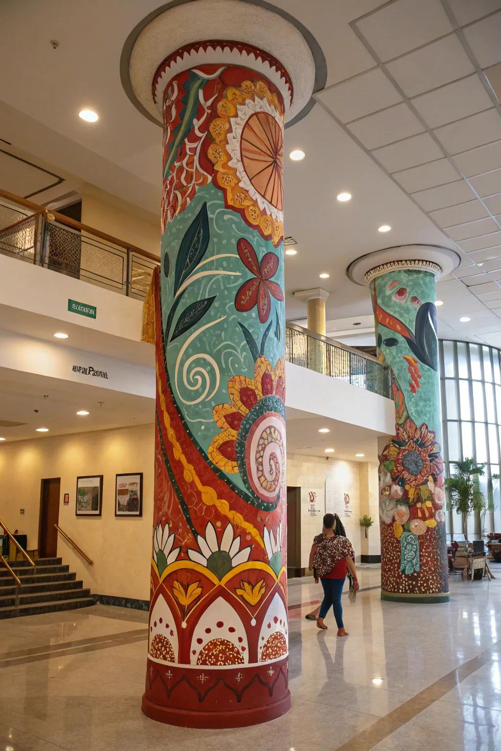 Columns as canvases for unique art.