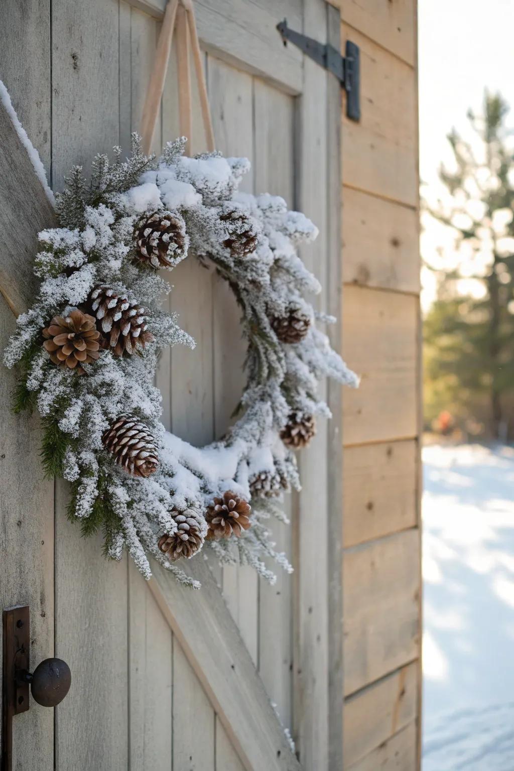 Snow-kissed creeper garlands introduce the loveliness of winter forests to your door.