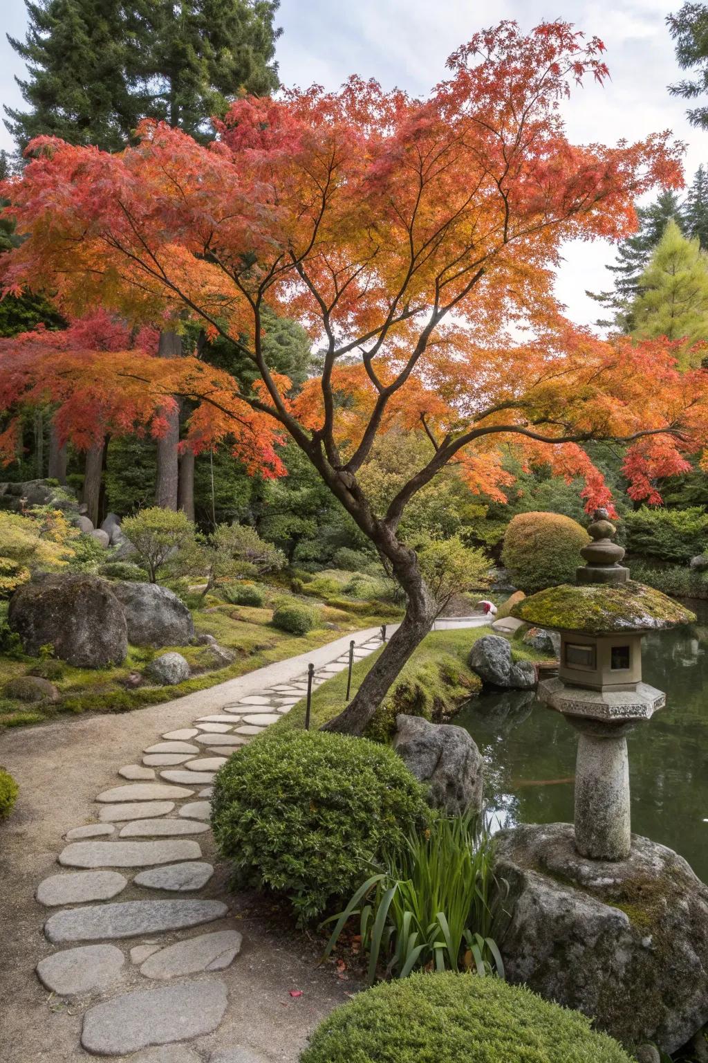 A stunning Japanese maple bringing vibrant color to the garden.