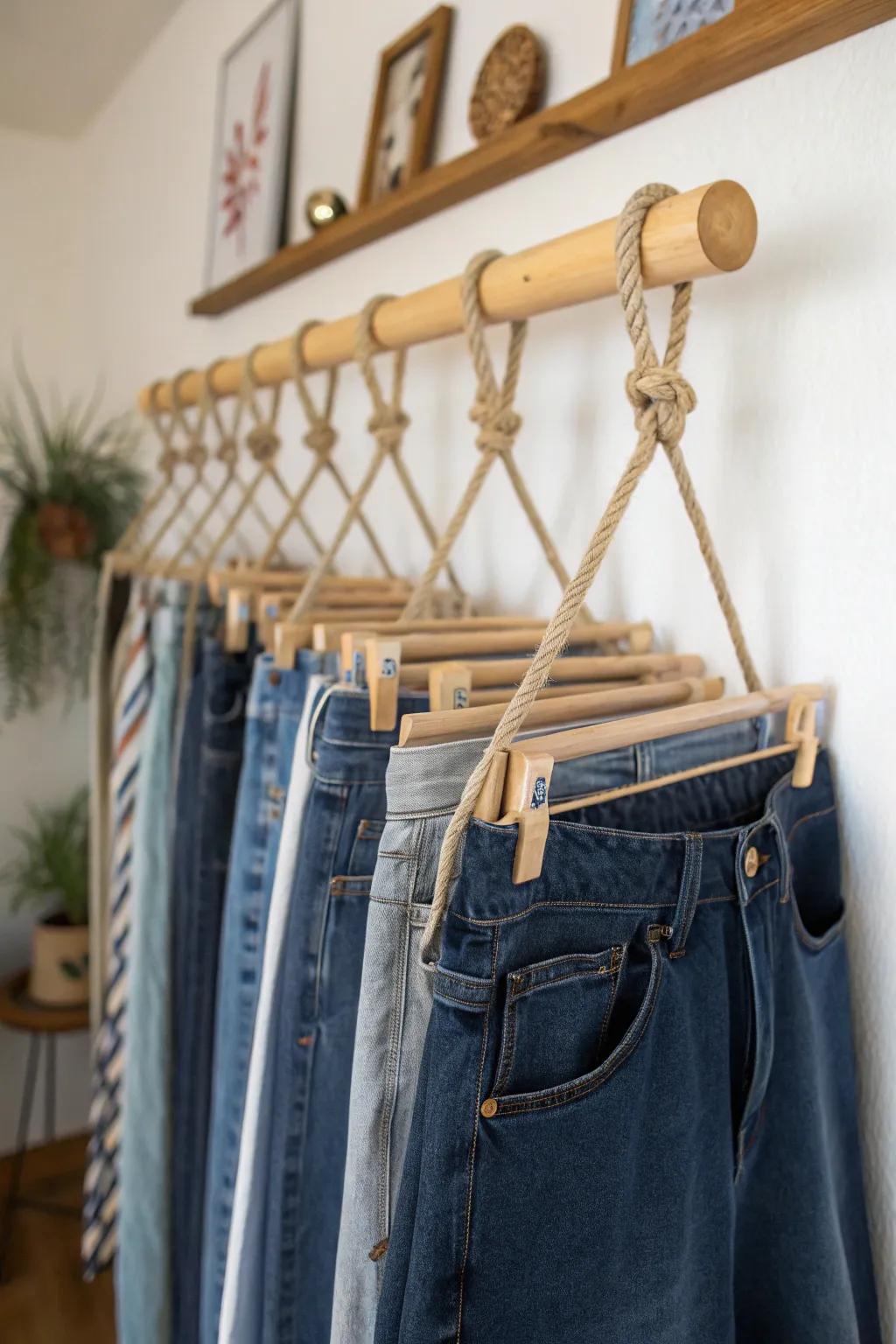 Design your own hanging rack for a tailored jeans storage solution.