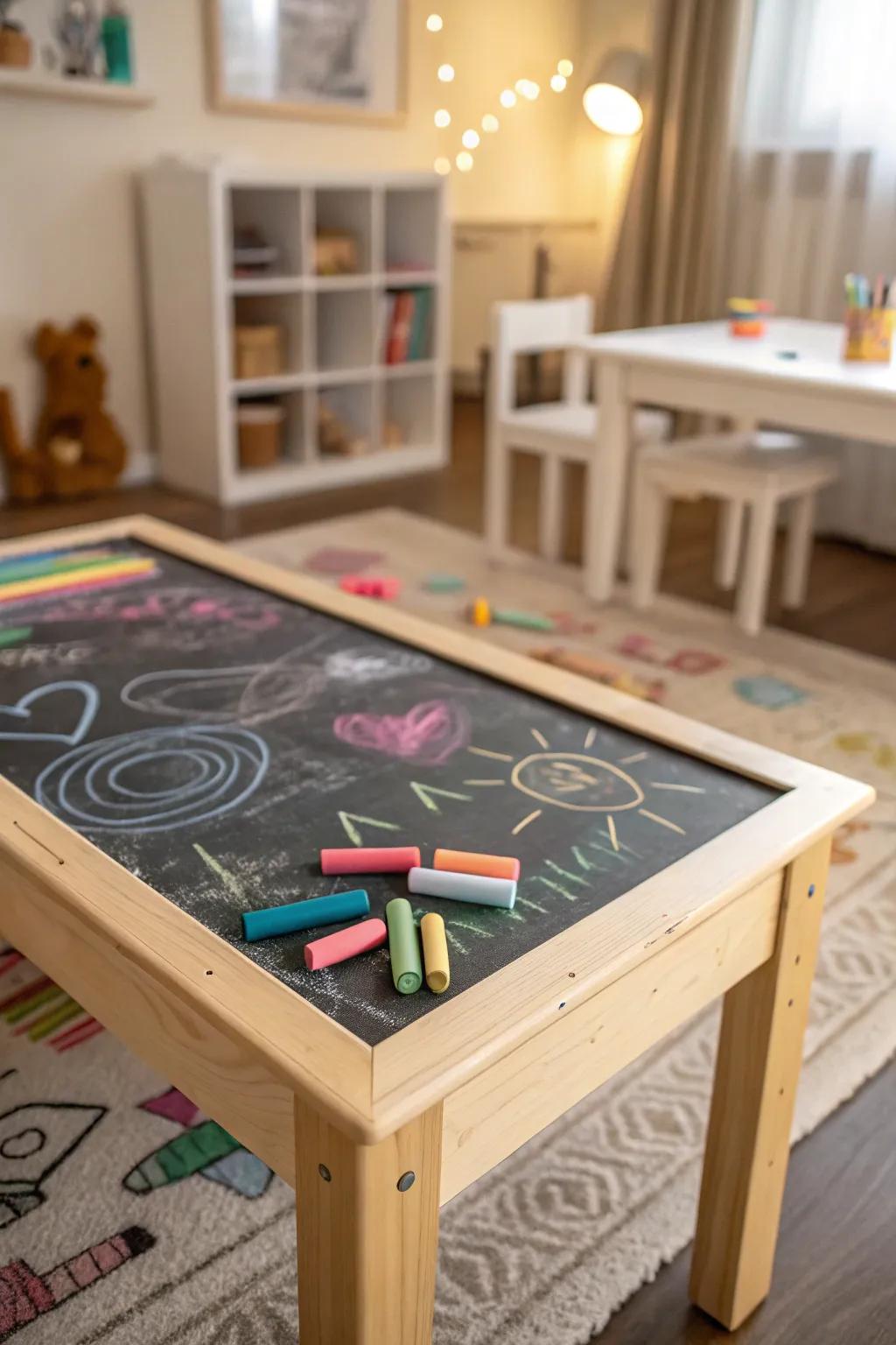 A message-board table, ideal for countless doodles and games.