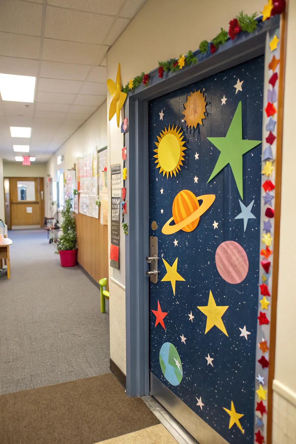 A kindergarten portal featuring a cosmic theme, spotlighting astral bodies and planetary objects.